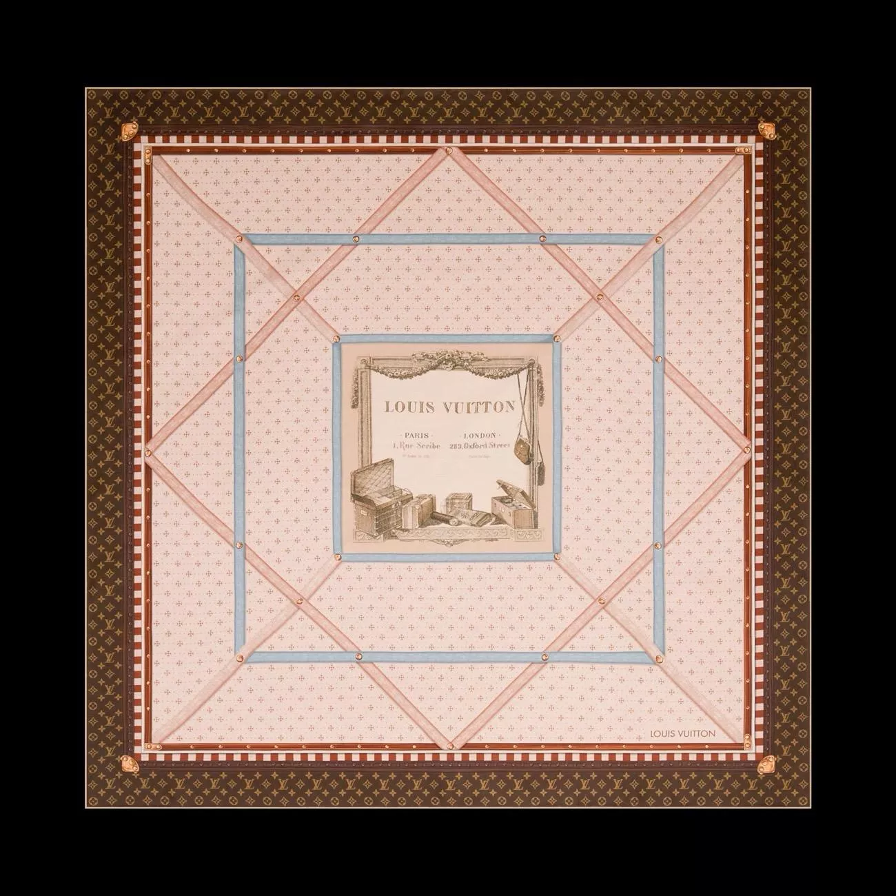 《CHEZ ELLE 90 方巾》旅行標籤印花 90×90cm 桑蠶絲真絲方巾