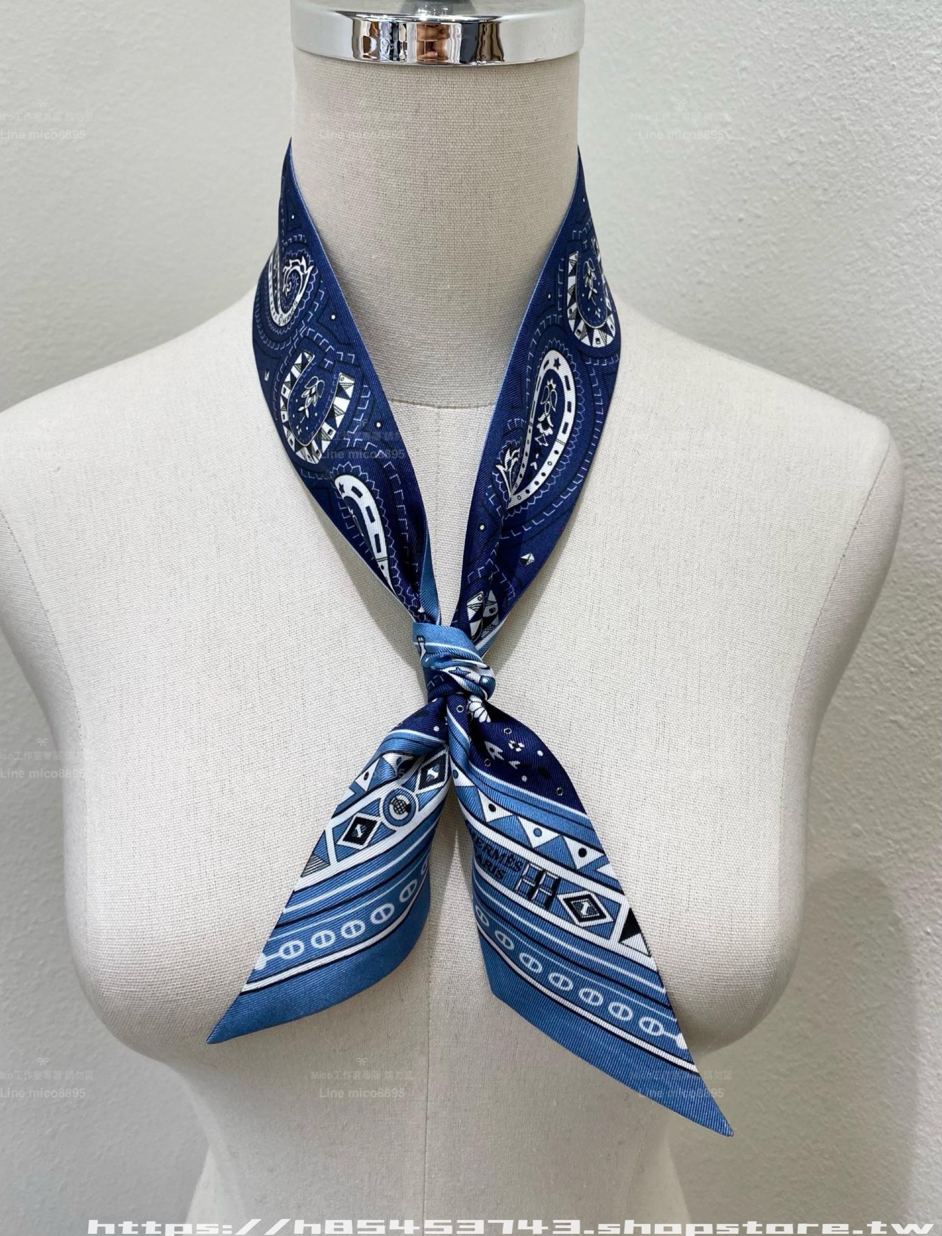 《愛心駿馬 BANDANA》Twilly 小絲巾100%桑蠶絲絲巾 藍色