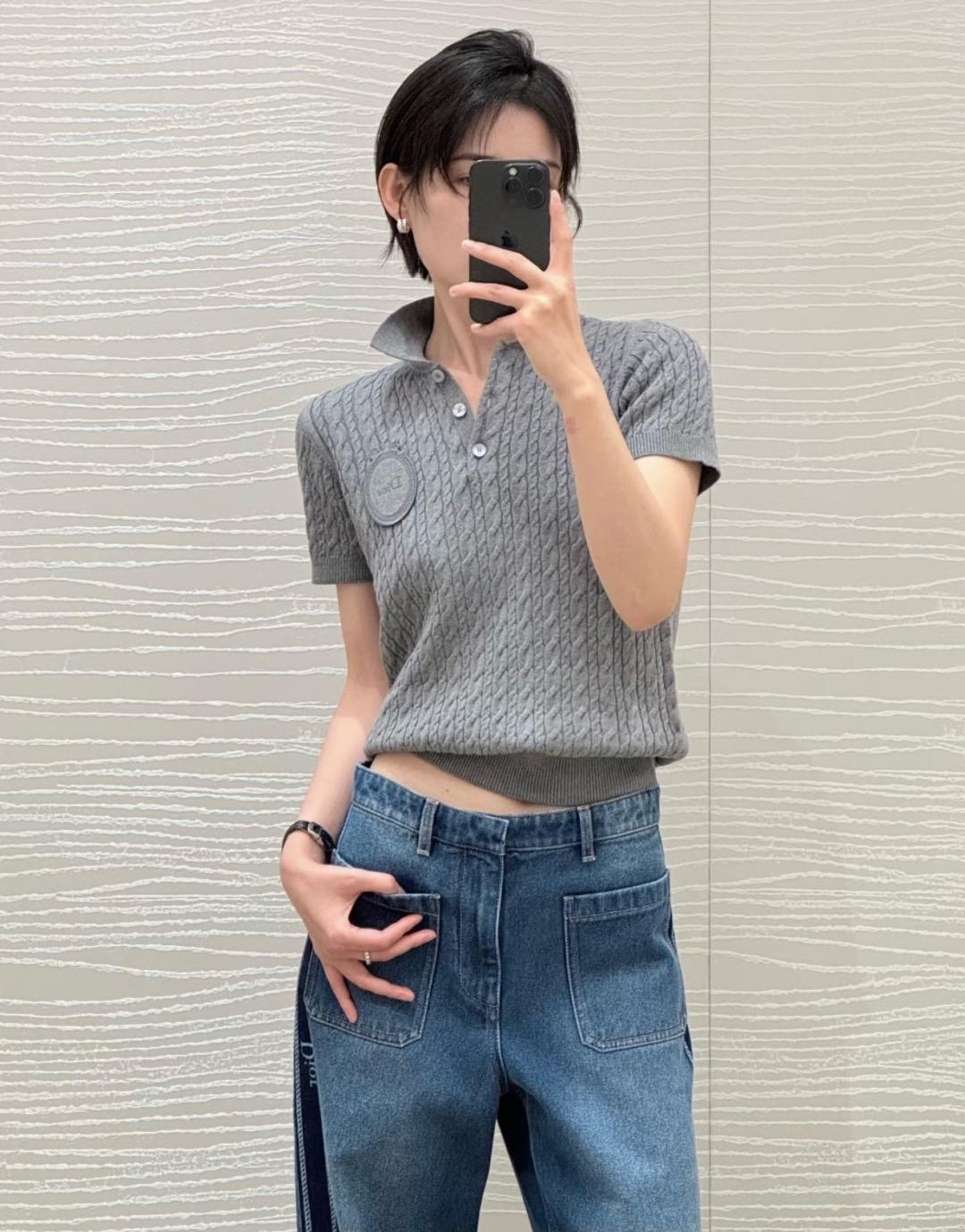 DIOR 26S 學院風麻花短袖針織Polo衫 36／38／40