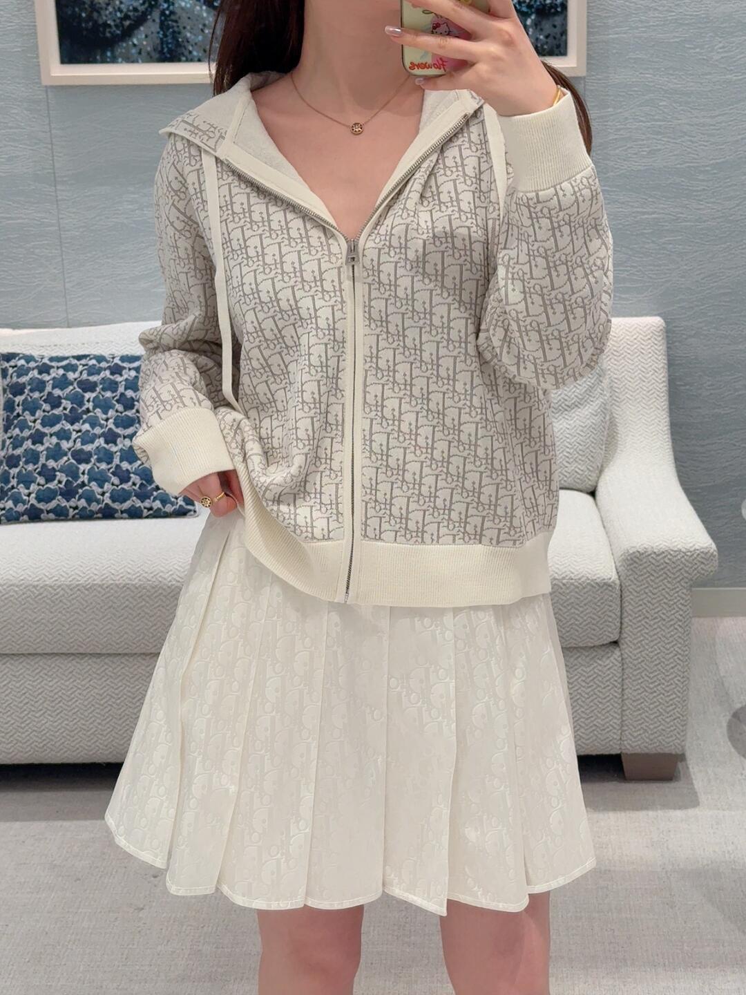 DIOR 26W Oblique 灰色老花連帽針織開衫 36／38／40