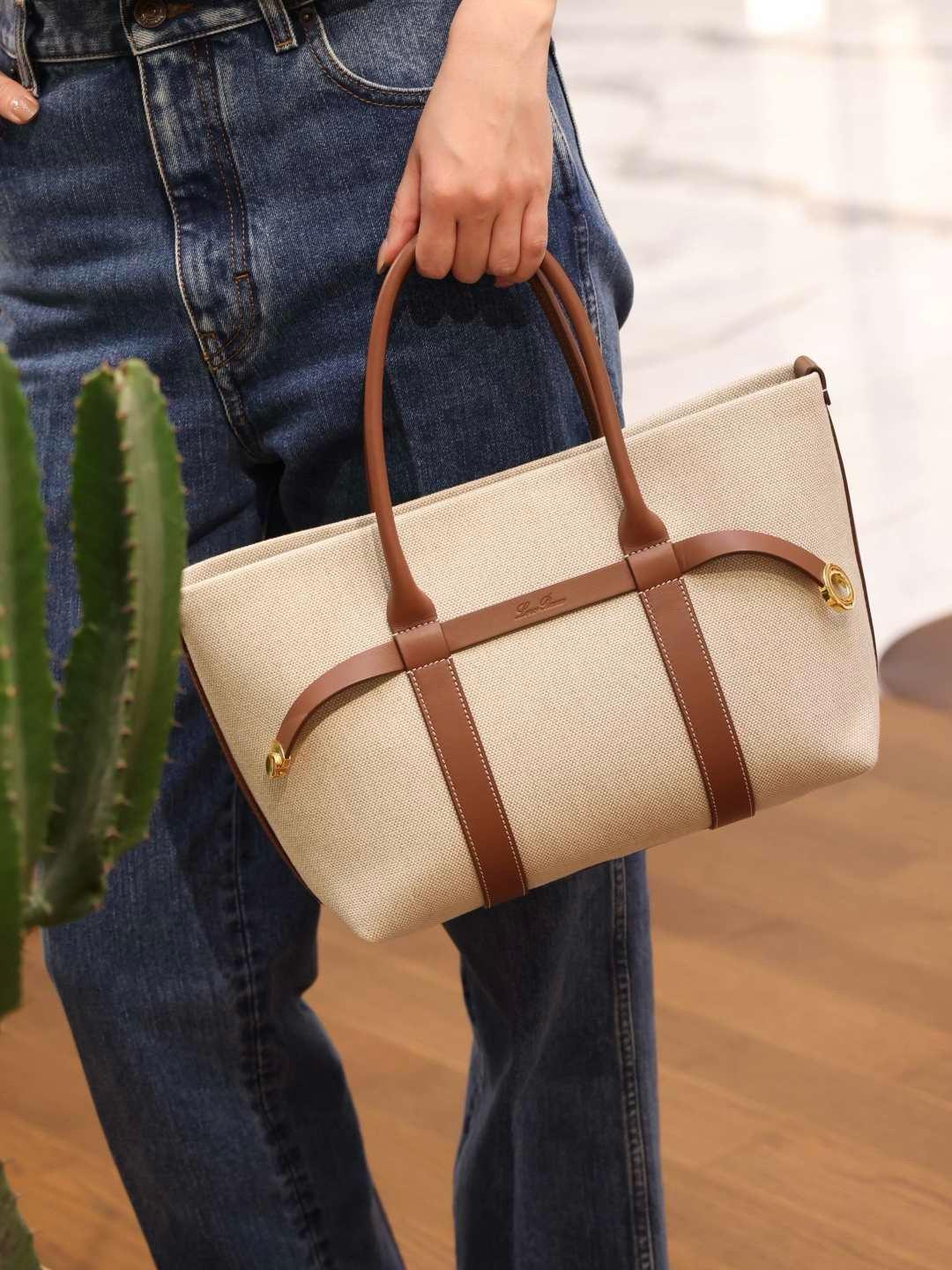 Ghiera Shopper 小號手袋｜焦糖色拼自然色 28cm