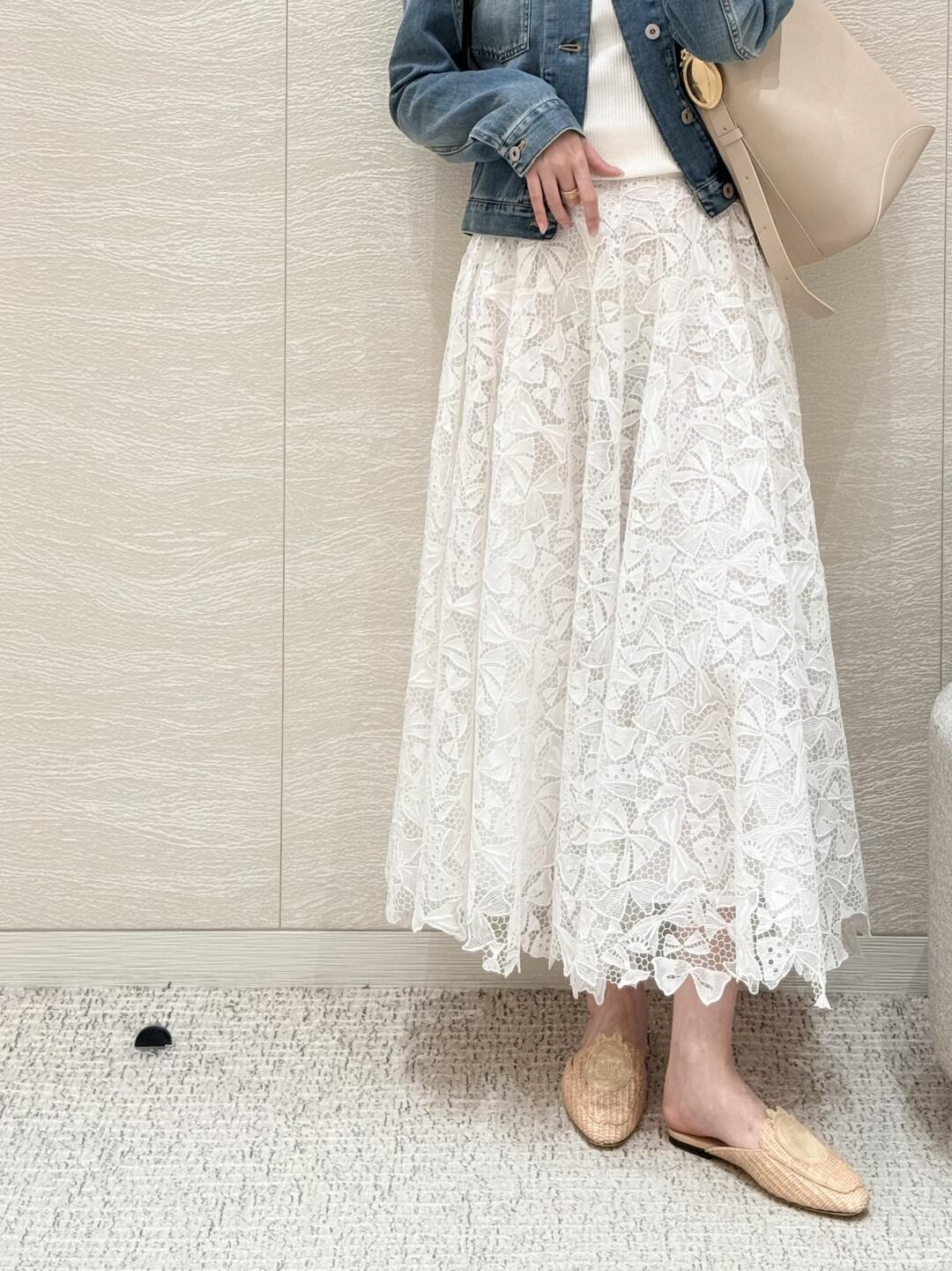 DIOR 立體蕾絲鏤空蝴蝶結印花半身裙 36／38／40／42