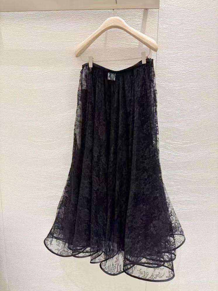 DIOR 黑色立體花邊蕾絲網紗半身裙 36／38／40／42
