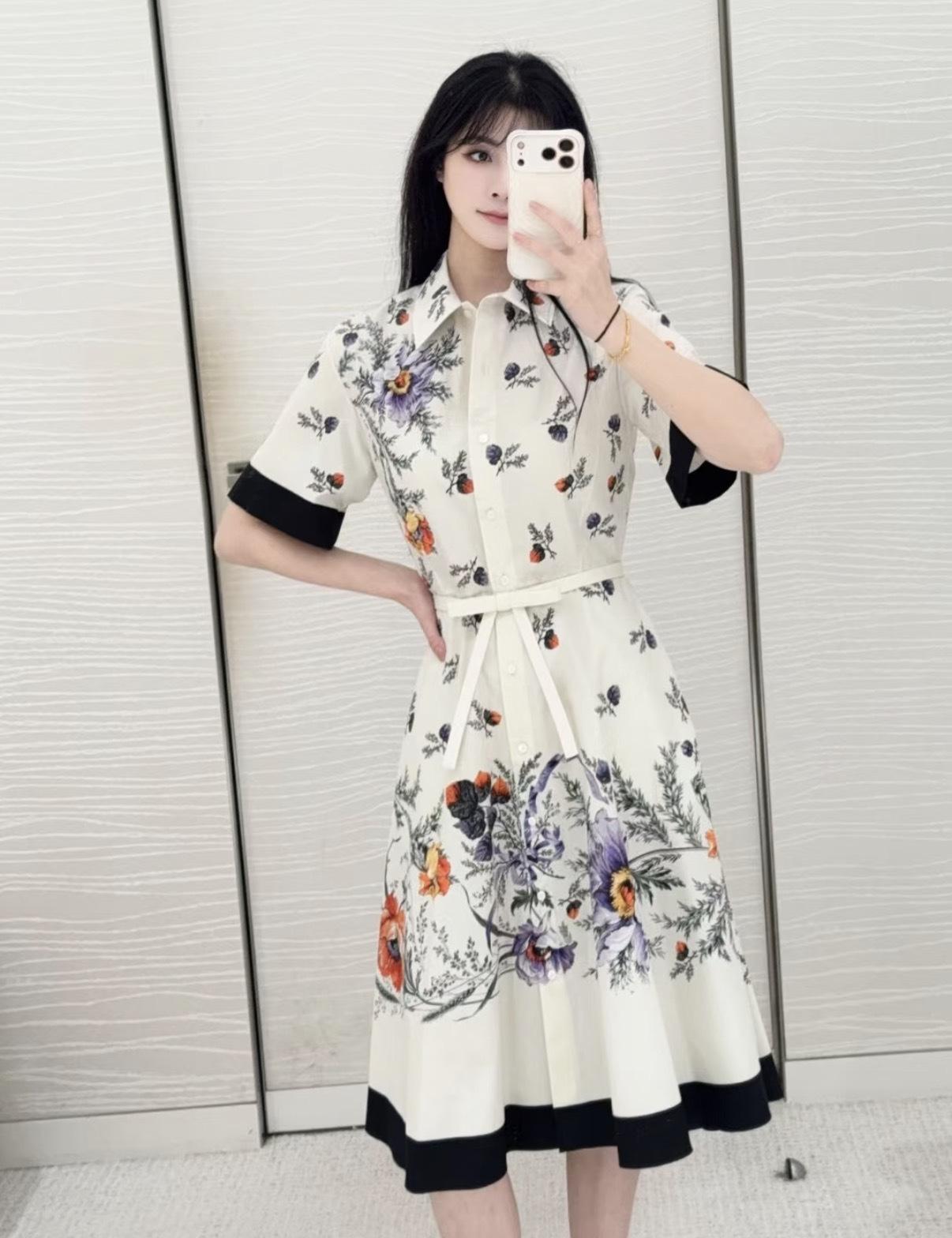DIOR Bloom Tapestry 復古花卉蝴蝶結襯衫式洋裝 36／38／40／42