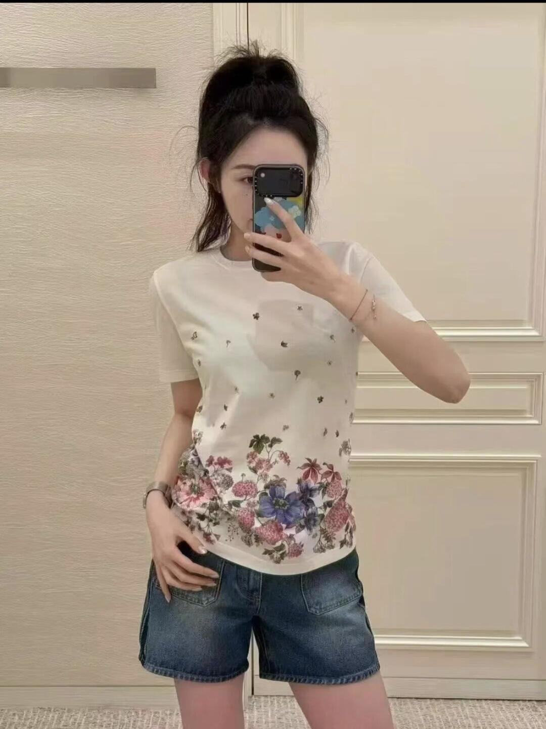 DIOR Hortensia Garden 蝴蝶花卉印花棉質T恤 36／38／40