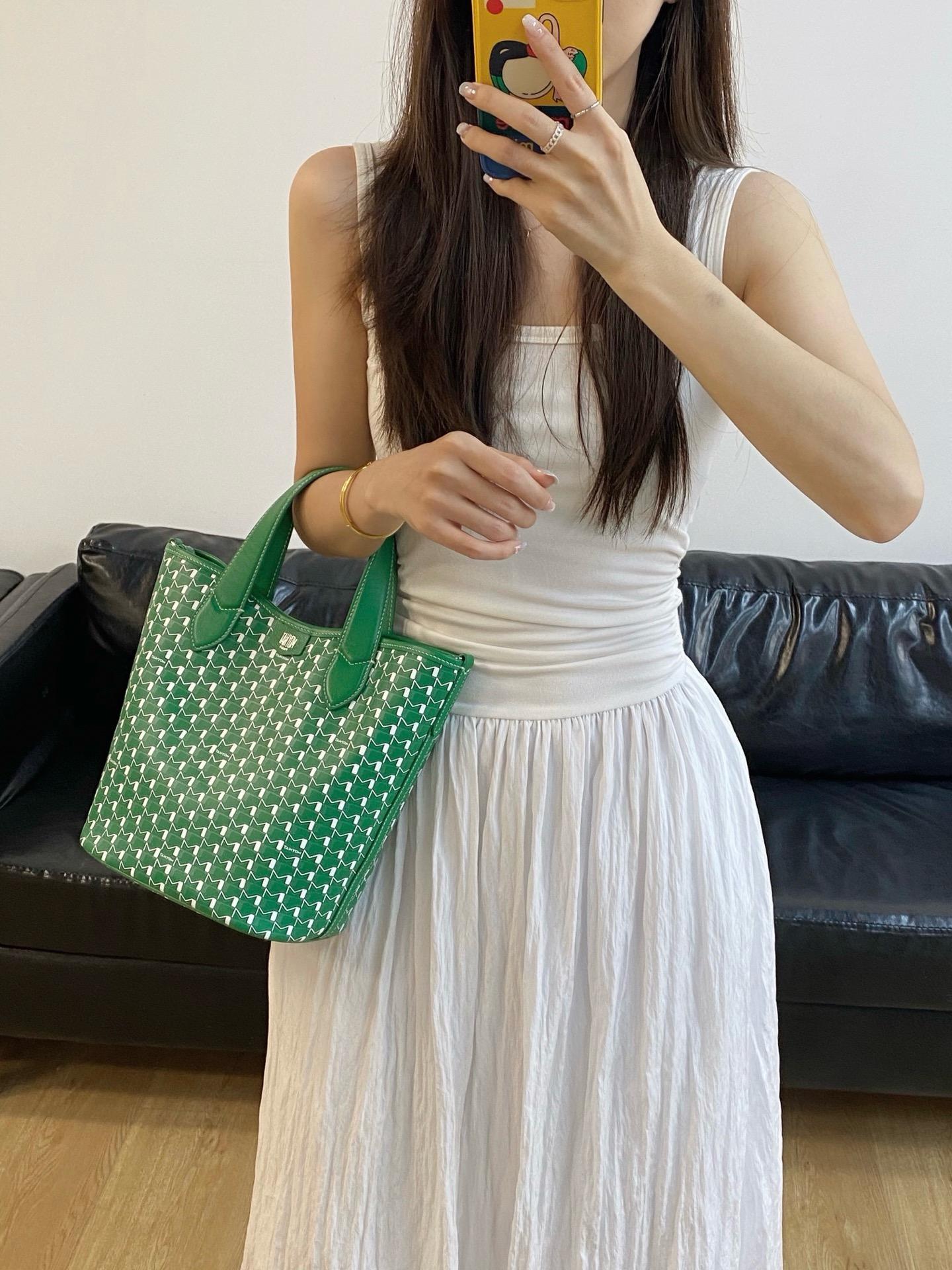 Moynat 森林綠｜經典老花PVC｜M Canvas小托特 水桶包｜31cm