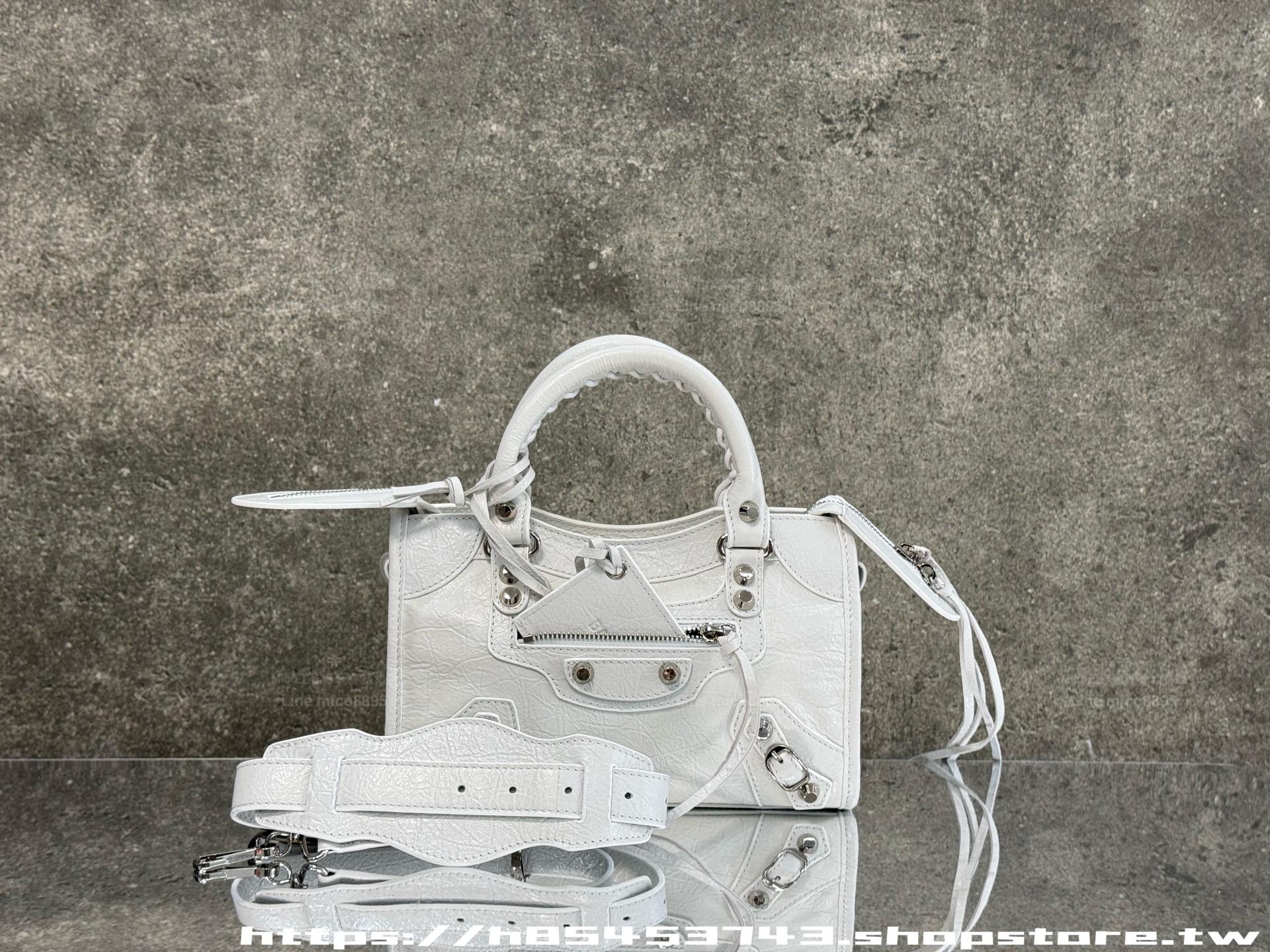 白色/銀釦｜Arena 爆裂小羊皮｜Le City bag Mini機車包｜24cm