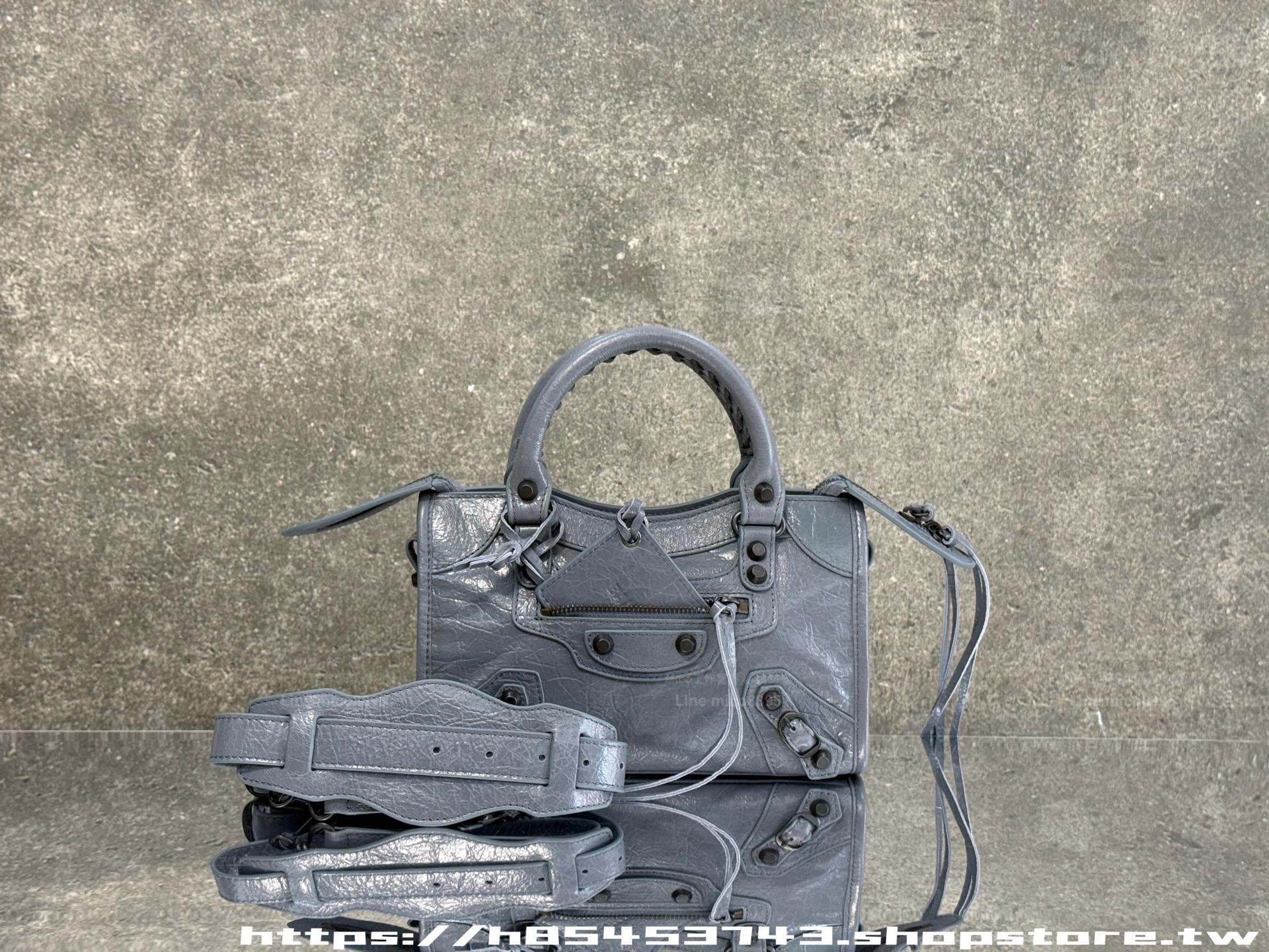 灰藍/黑釦｜Arena 爆裂小羊皮｜Le City bag Mini機車包｜24cm