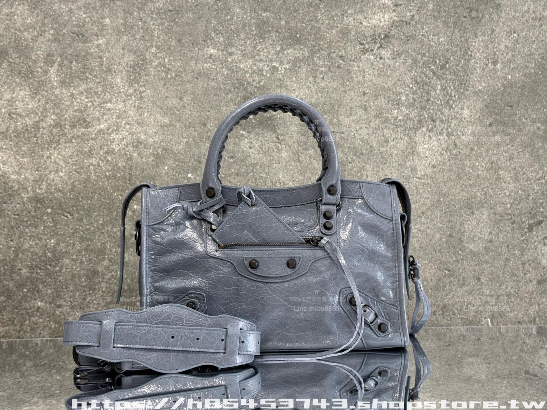 灰藍色/黑釦｜Arena 爆裂小羊皮｜Le City bag Small 機車包｜30cm