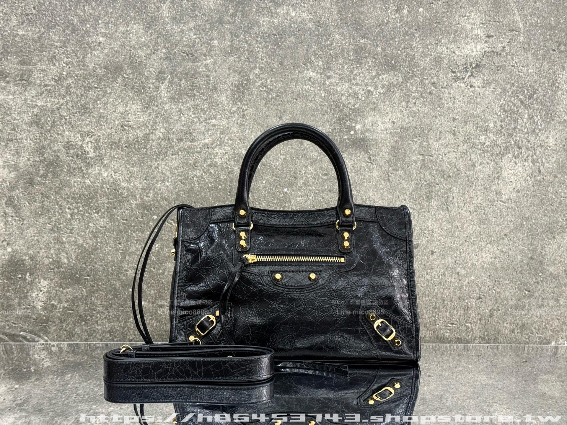 舊版本 黑色/金釦｜Arena 爆裂小羊皮｜Le City bag Small 機車包｜30cm