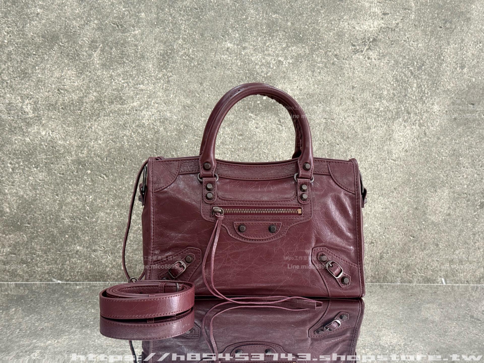 舊版本｜棗紅/黑釦｜Arena 爆裂小羊皮｜Le City bag Small 機車包｜30cm