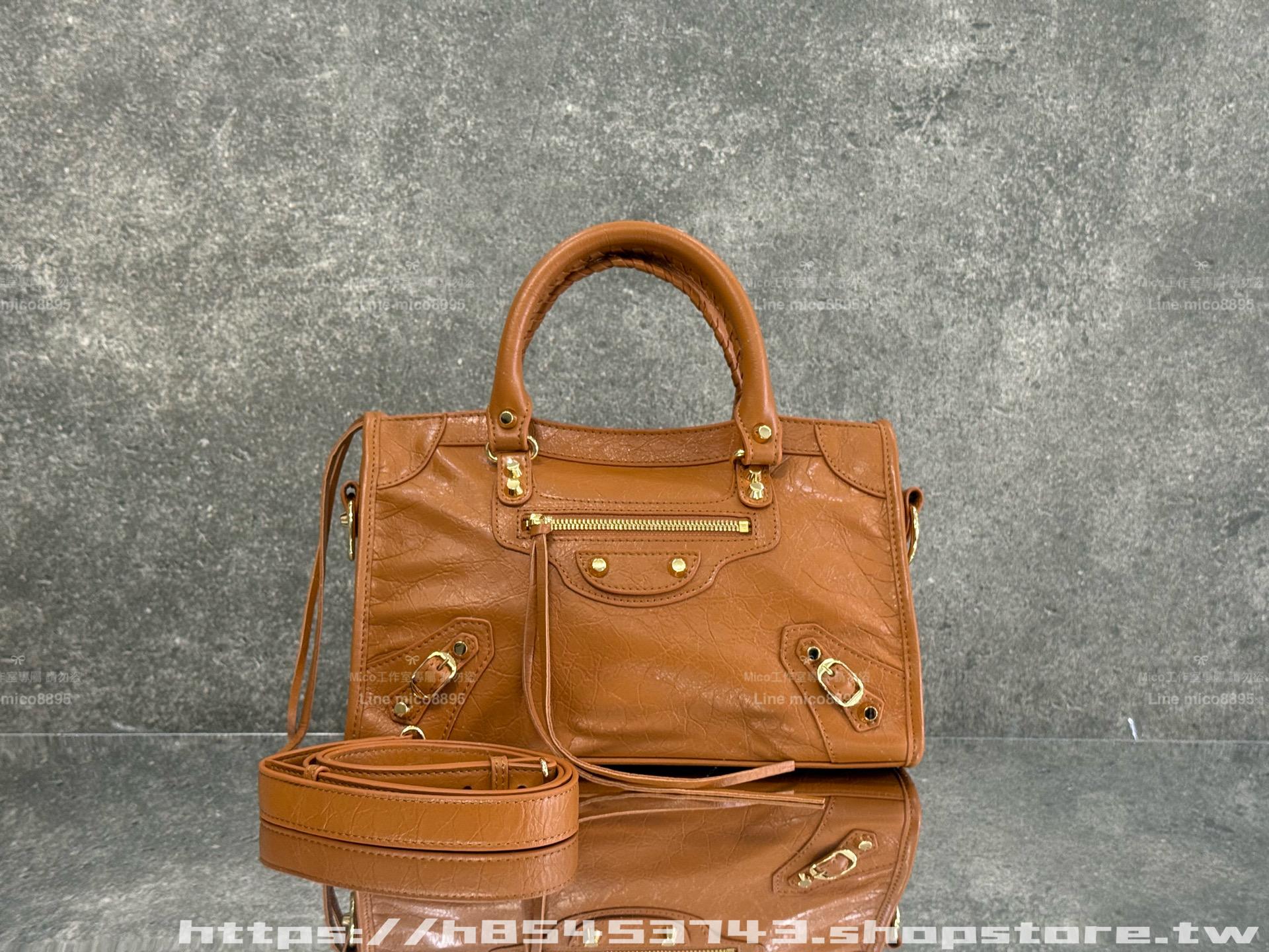舊版本｜駝色/金釦｜Arena 爆裂小羊皮｜Le City bag Small 機車包｜30cm