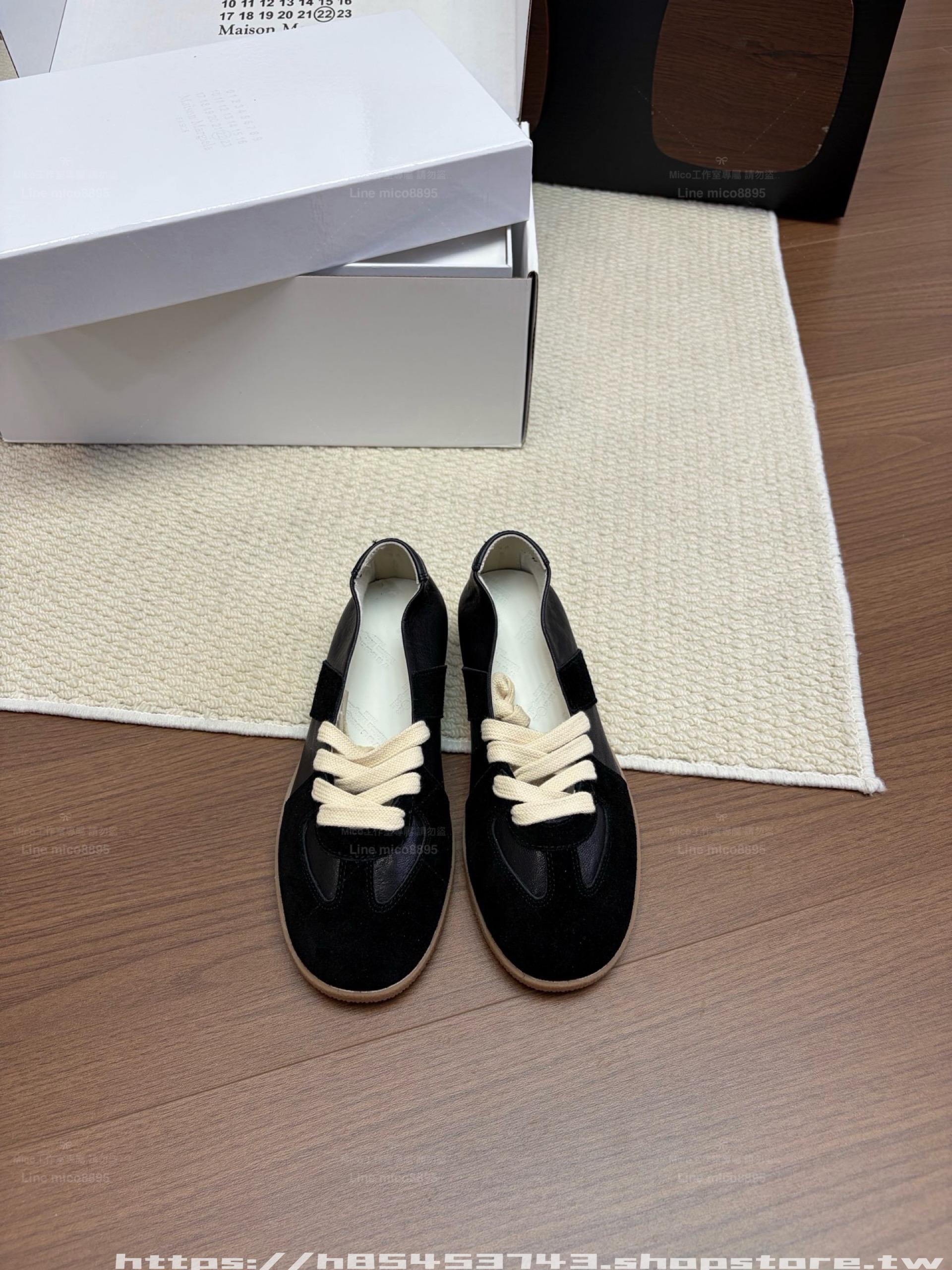 Maison Margiela 黑色 頭層羊皮山形拼接德訓鞋｜低飽和復古休閒鞋