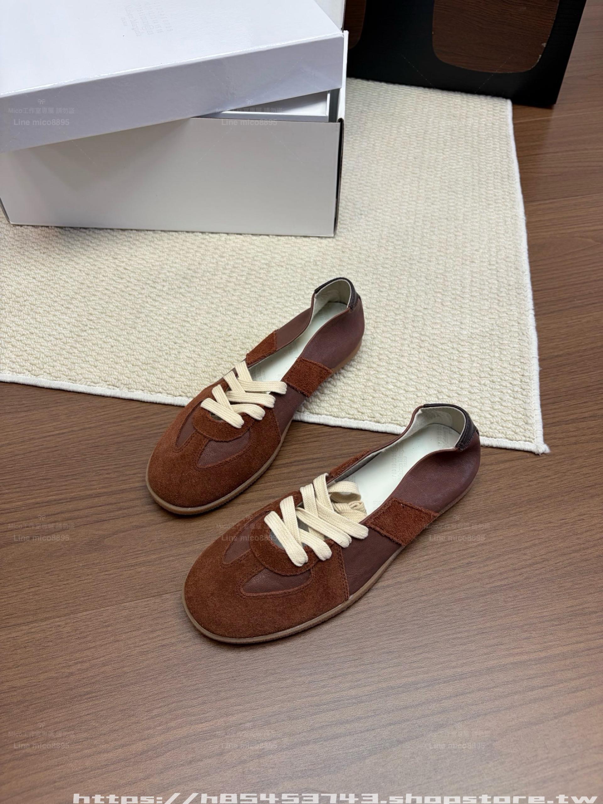 Maison Margiela 咖色 頭層羊皮山形拼接德訓鞋｜低飽和復古休閒鞋
