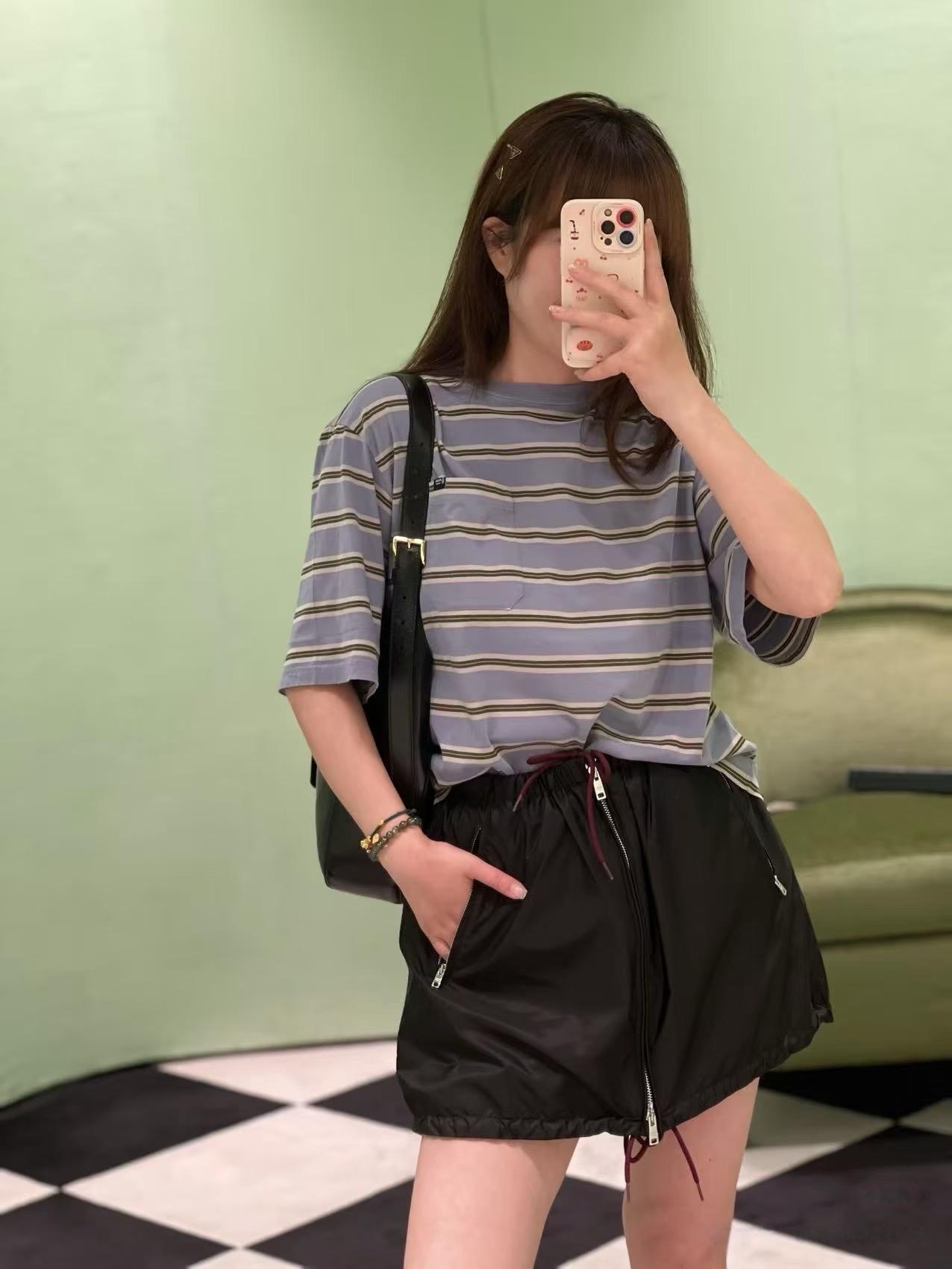 PRADA 復古藍調條紋短袖上衣｜S／M／L