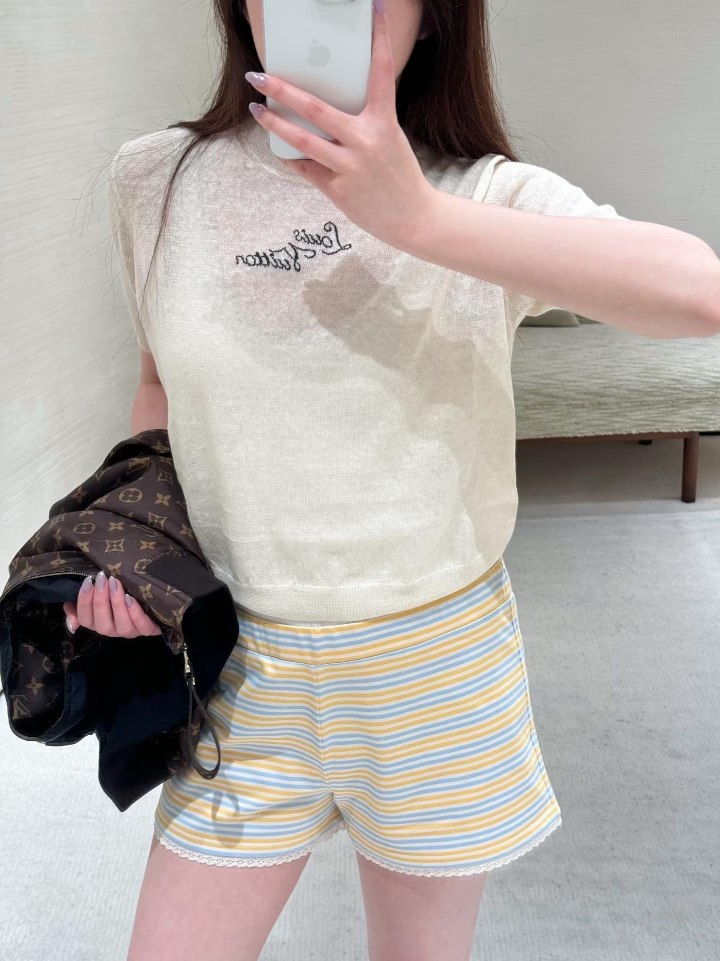 LV 刺繡Logo亞麻針織短袖｜S／M／L