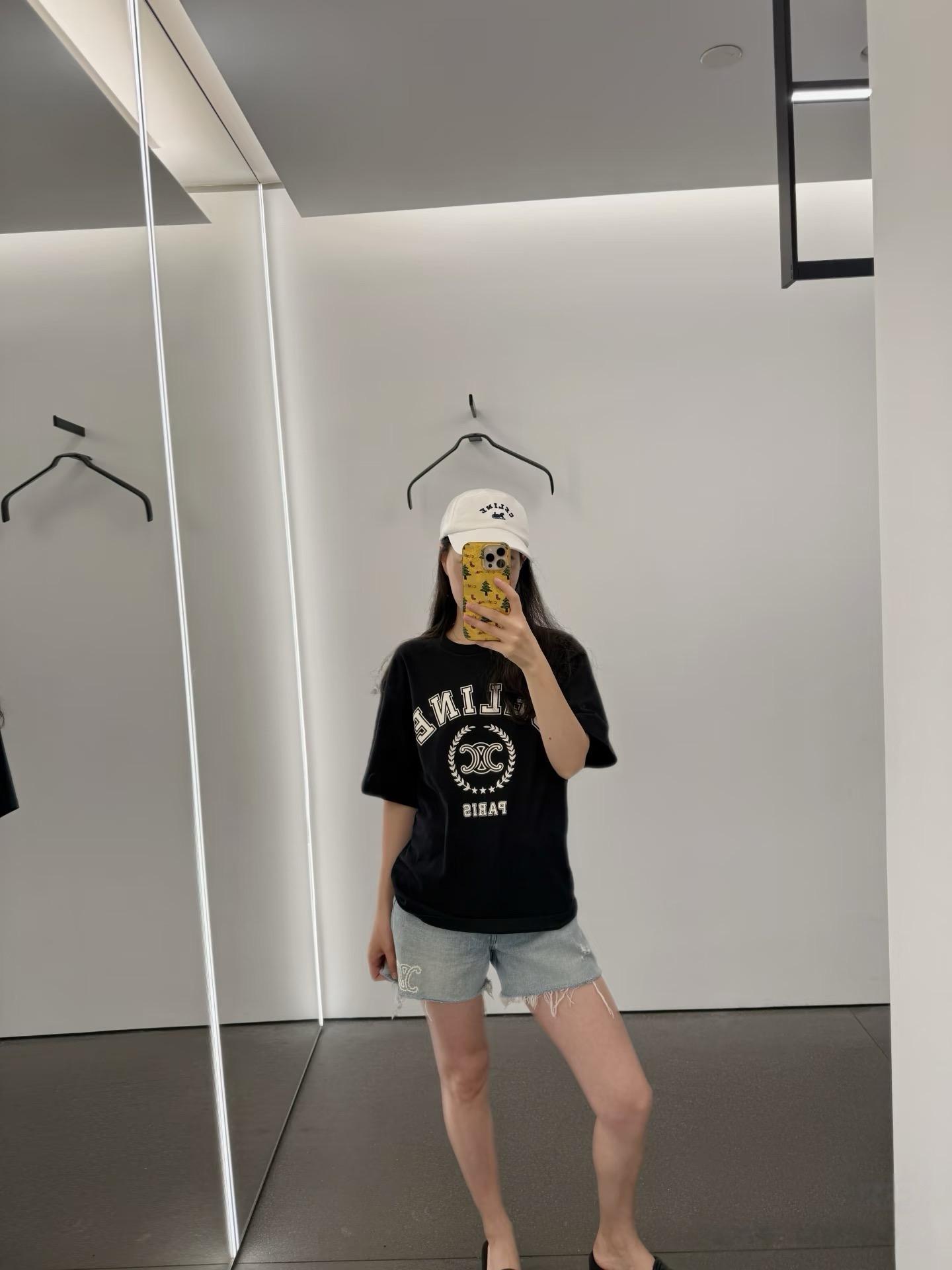 CELINE 黑色 經典圓領 Logo 短袖 T 恤｜S／M／L