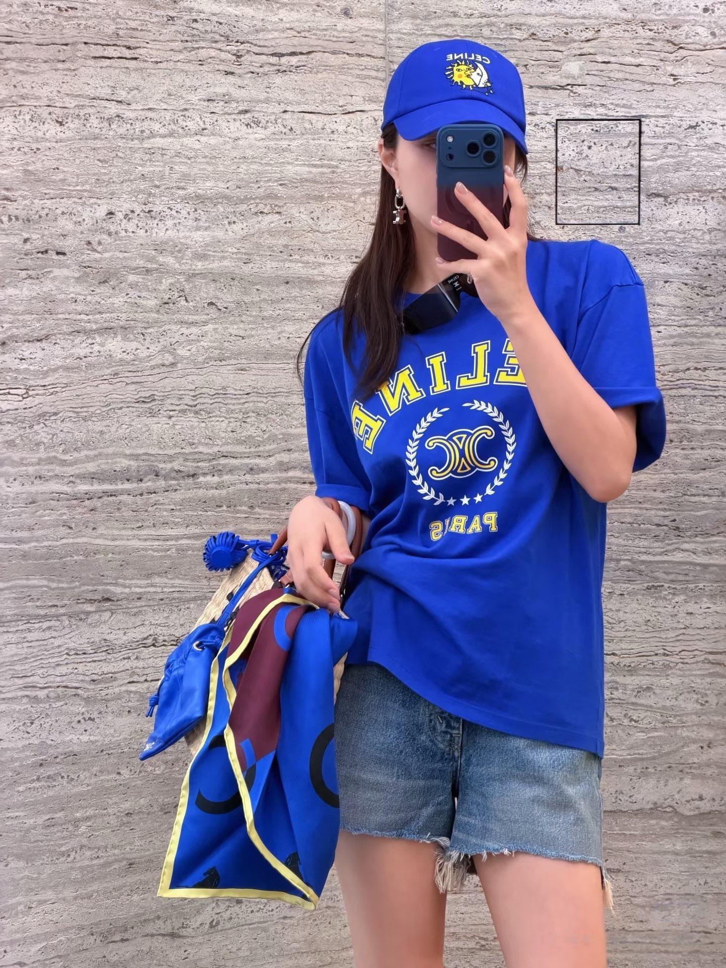 CELINE 寶藍色 經典圓領 Logo 短袖 T 恤｜S／M／L