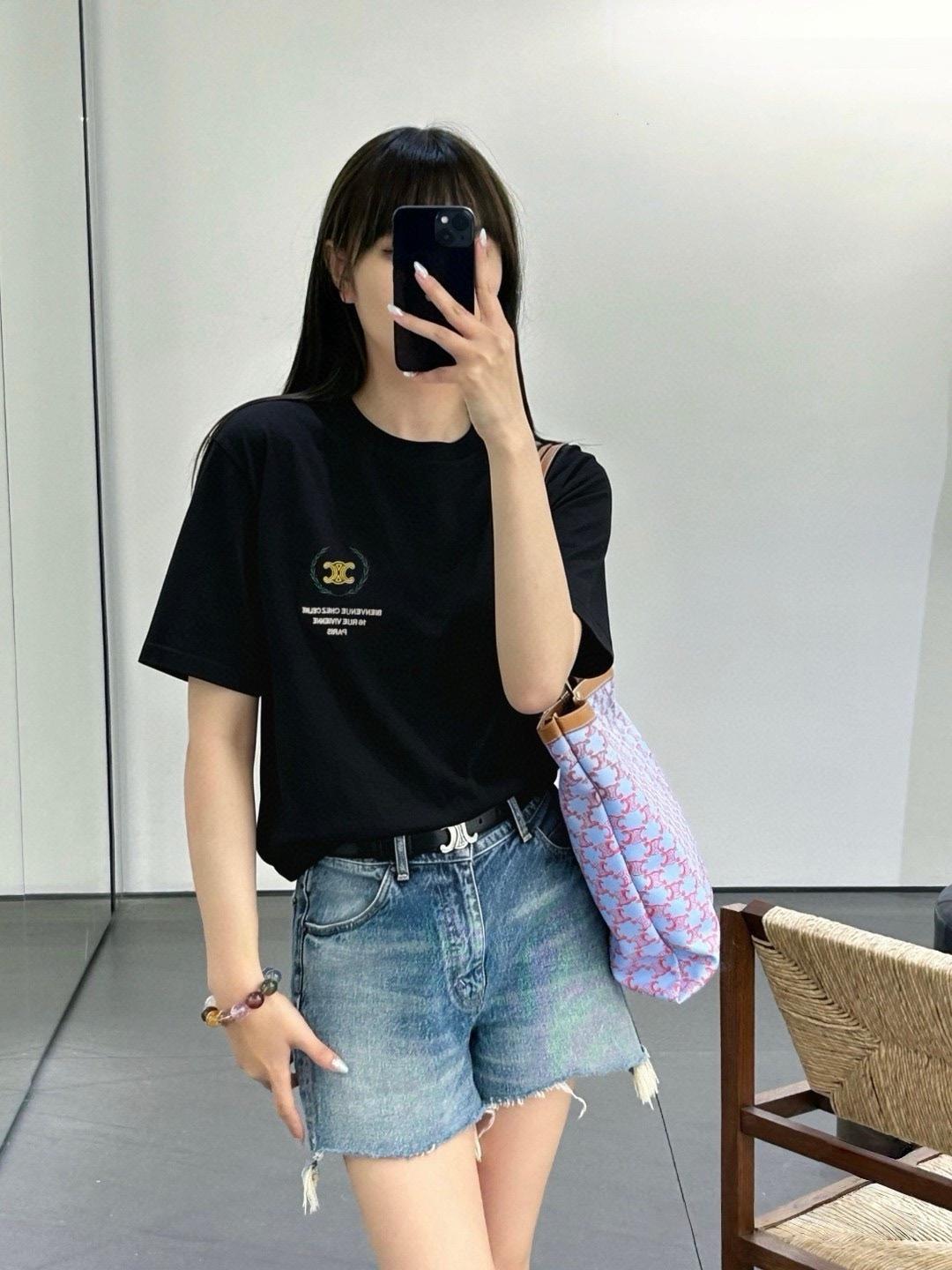 CELINE 基礎款 黑色麥穗 Logo 刺繡短袖 T 恤｜S／M／L
