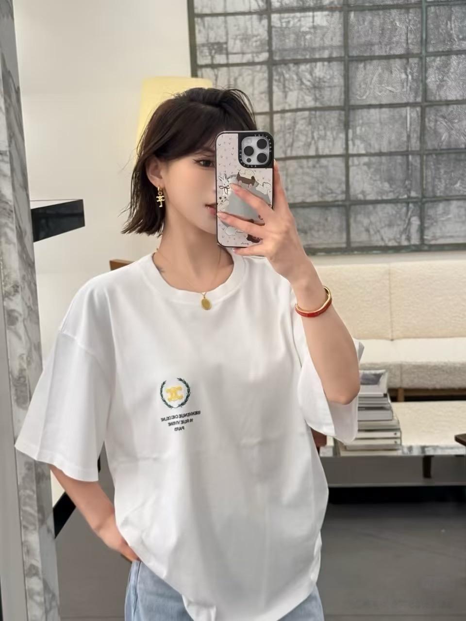 CELINE 基礎款 白色麥穗 Logo 刺繡短袖 T 恤｜S／M／L