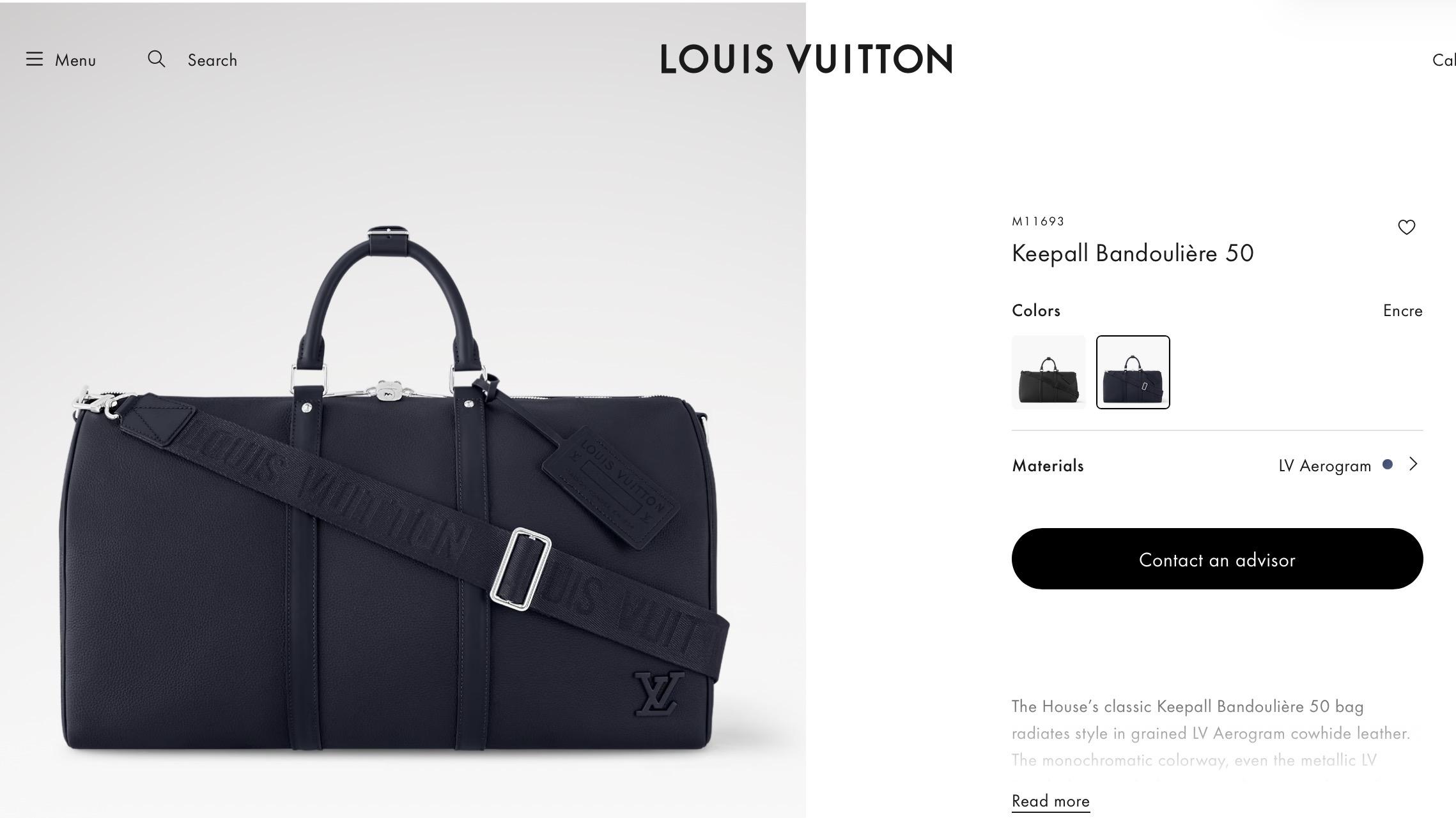 M11693 ｜ 藏藍｜柔軟粒面牛皮｜Keepall Bandoulière Aer 50旅行袋｜50cm