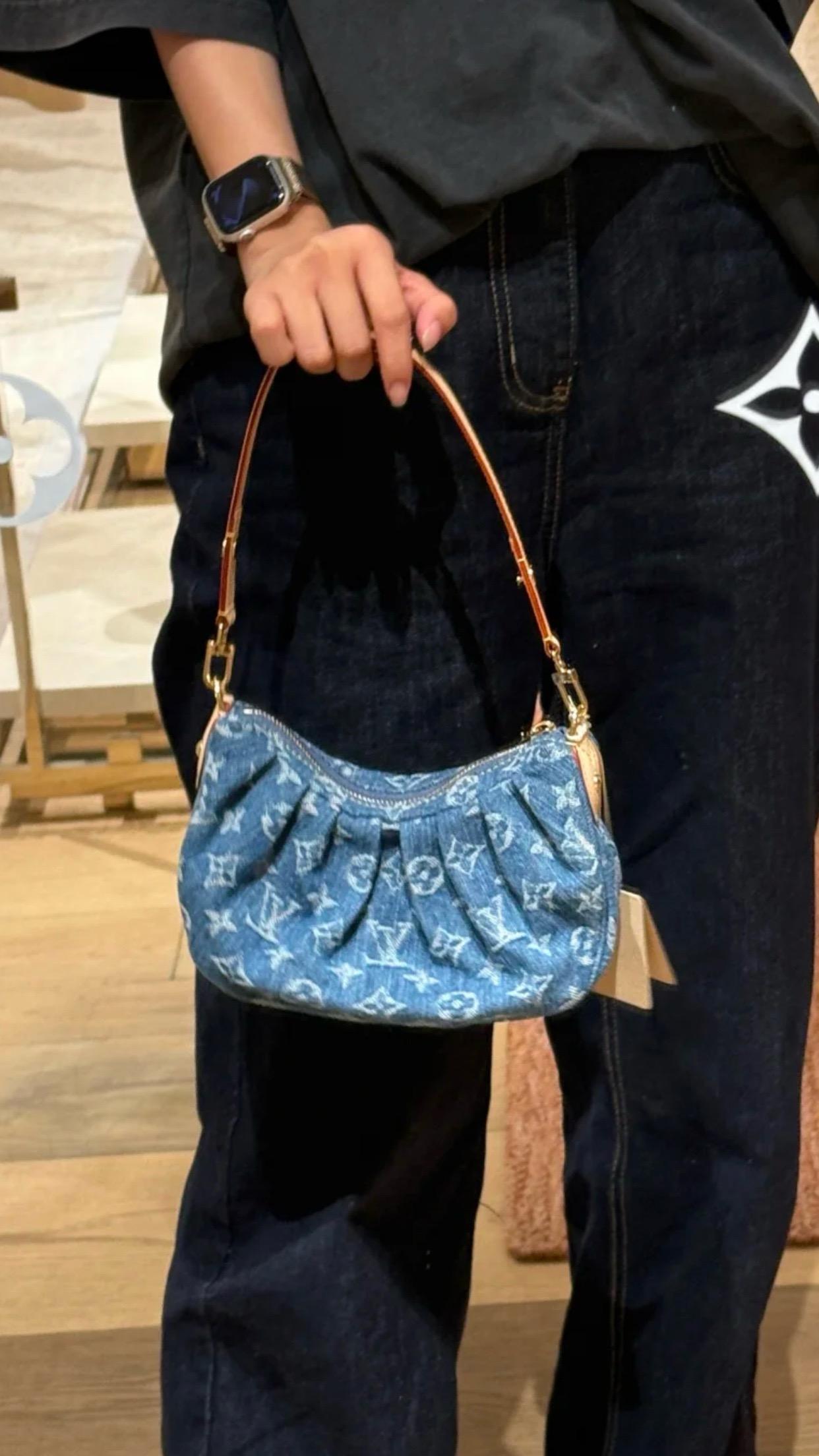 M13571 藍色｜Monogram丹寧牛仔×牛皮｜Pochette Valley手袋｜21cm