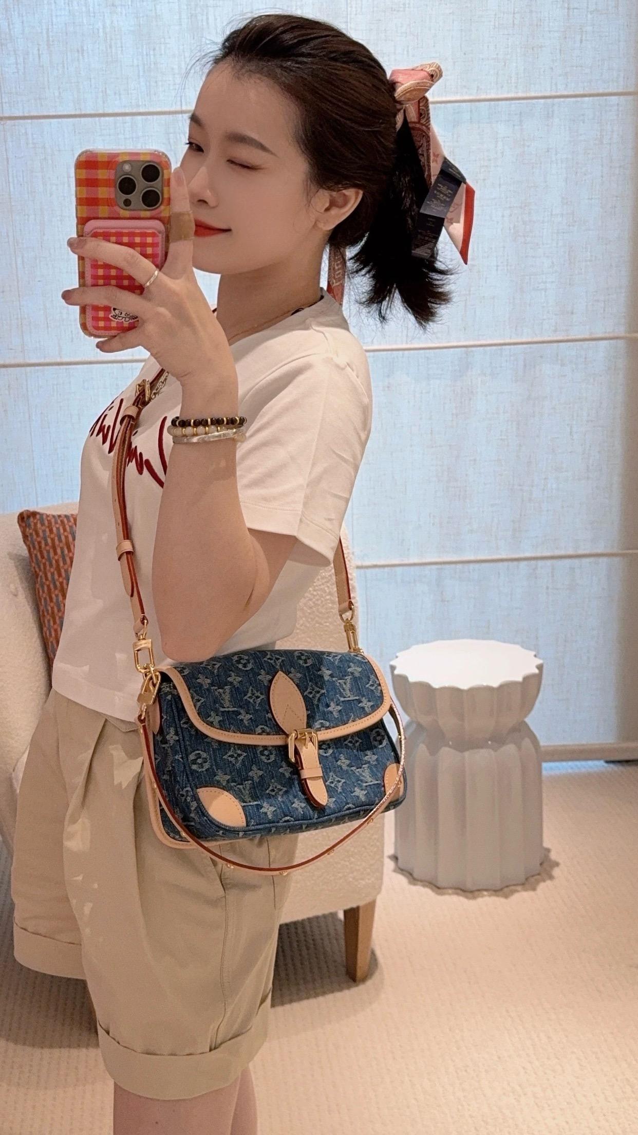 M13070 Monogram丹寧牛仔×牛皮｜Diane手袋｜24cm