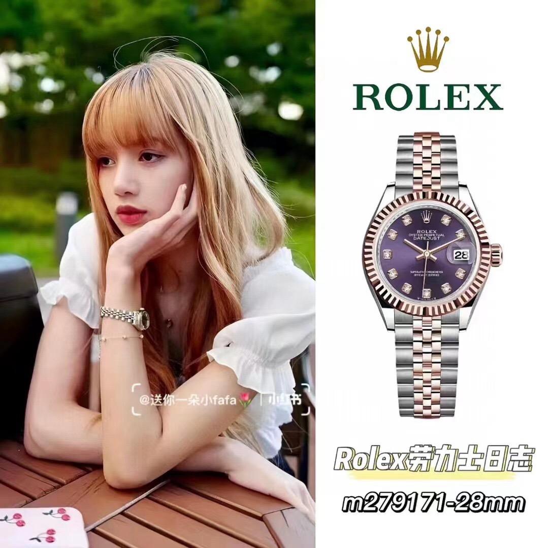紫色｜904L精鋼×玫瑰金色系｜Oyster Perpetual Datejust女款日誌腕錶｜28mm