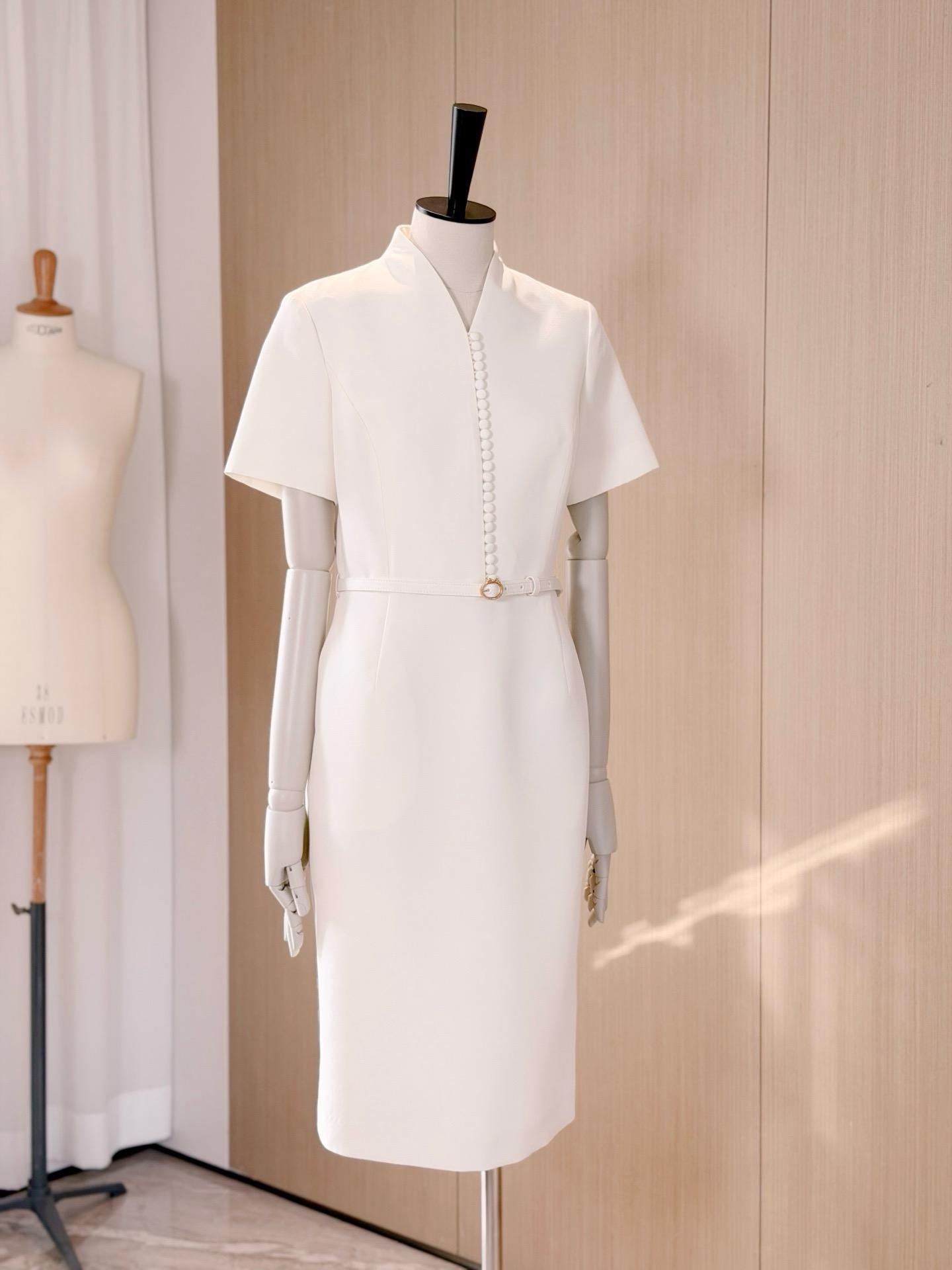 DIOR 26W 白色絲毛腰帶中長款洋裝｜36／38／40／42