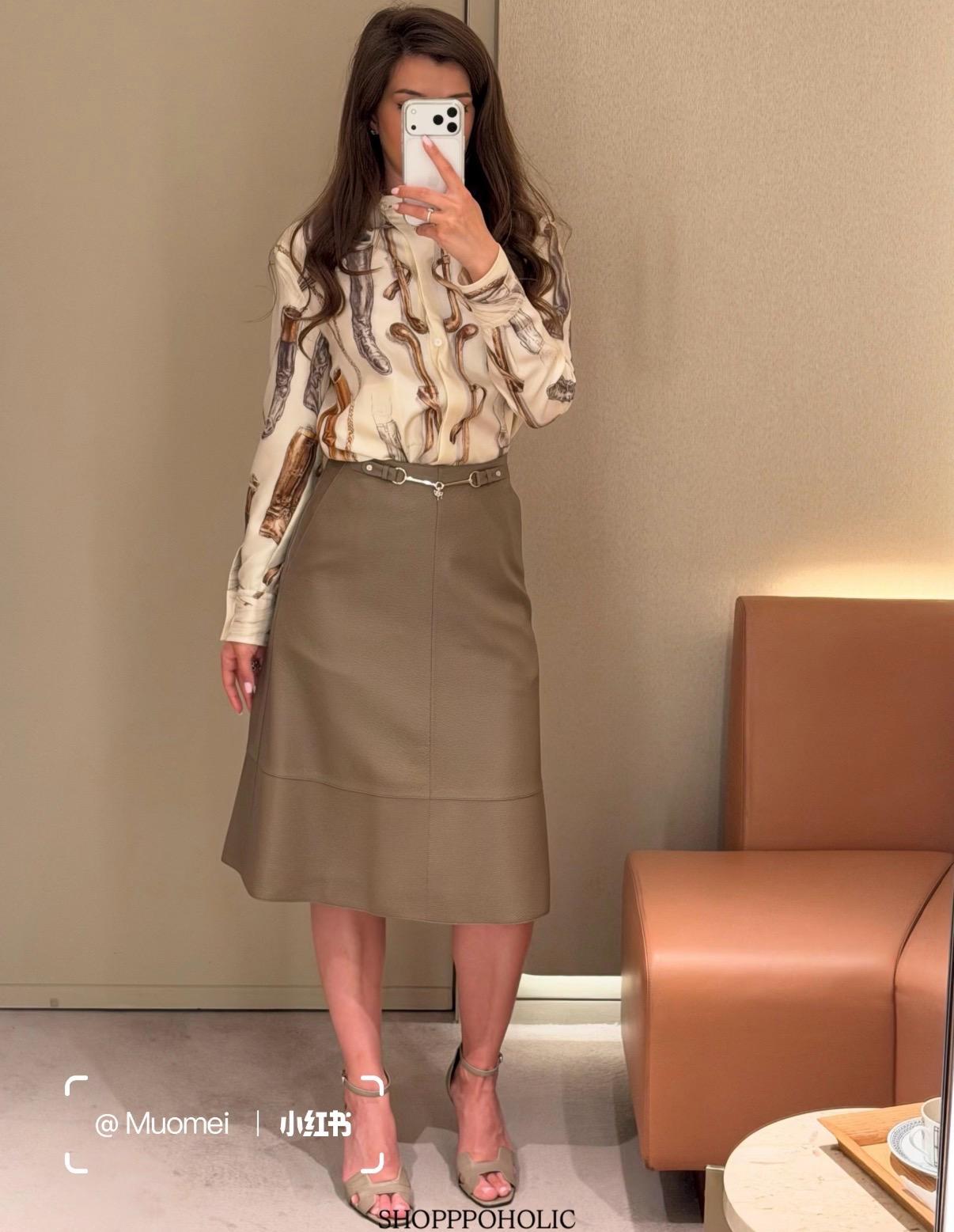 HERMES 26S 復古馬術騎士靴印花真絲襯衫｜36／38／40／42