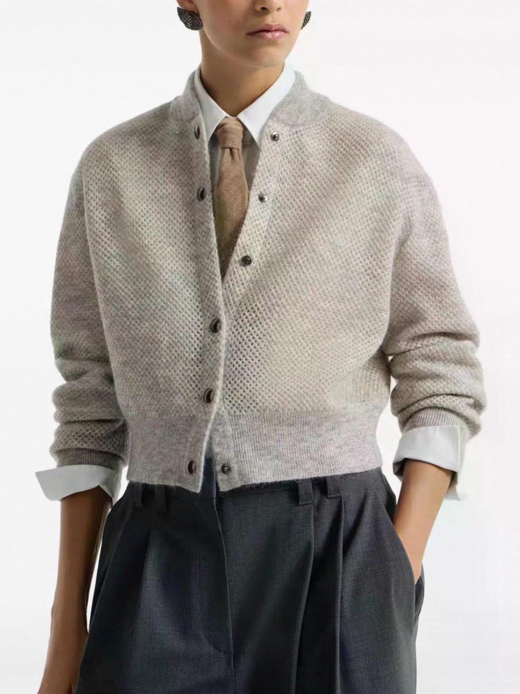 BRUNELLO CUCINELLI 26S 馬海毛銀絲鏤空短版針織開衫｜36／38／40