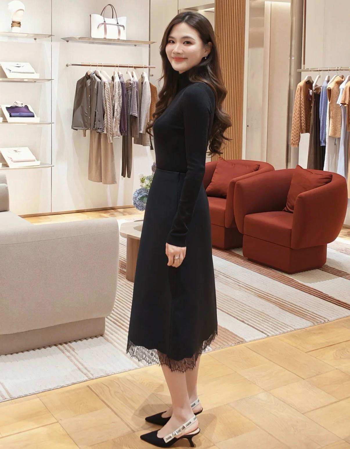 DIOR 蕾絲花邊絲毛高腰直筒半身裙｜黑色／白色｜36／38／40／42