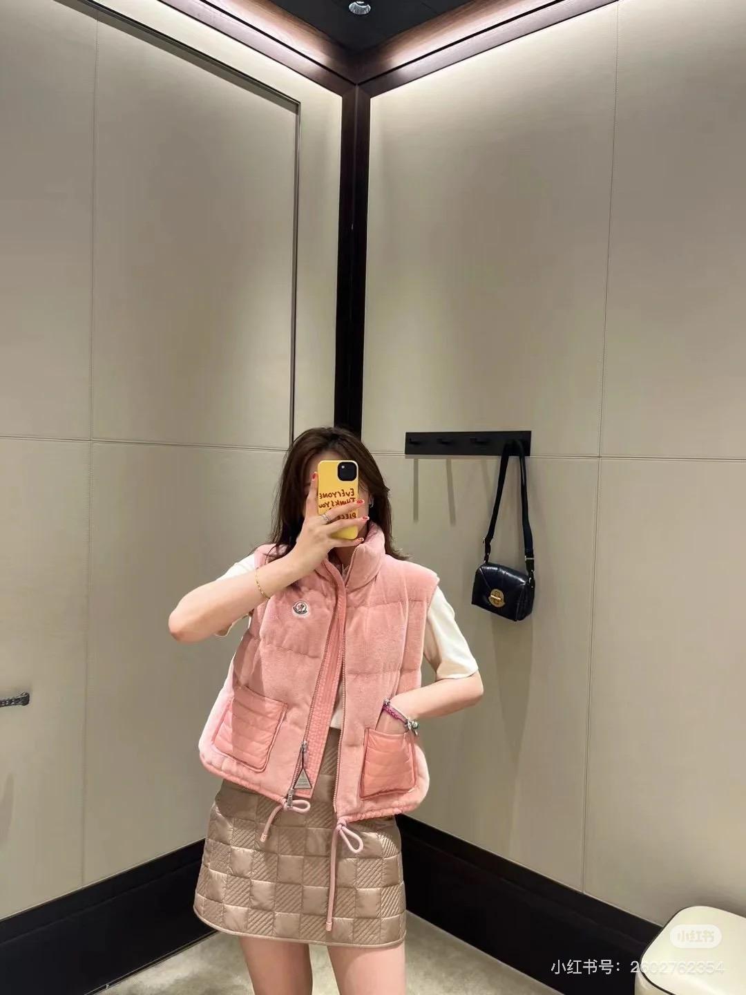 MONCLER 26AW Arques 泰迪絨拼接白鵝絨羽絨背心｜粉色｜0／1／2