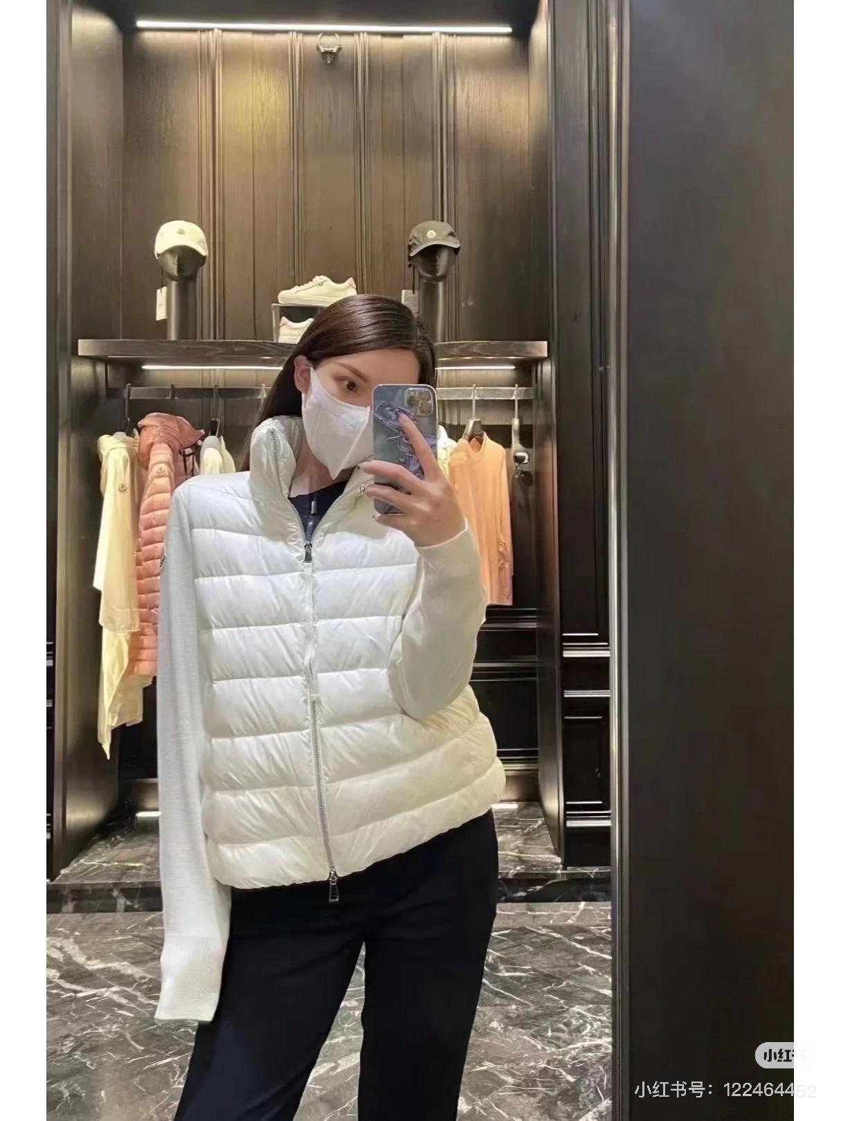 MONCLER 24FW 羊毛針織拼接白鵝絨立領羽絨外套｜米白｜S／M／L