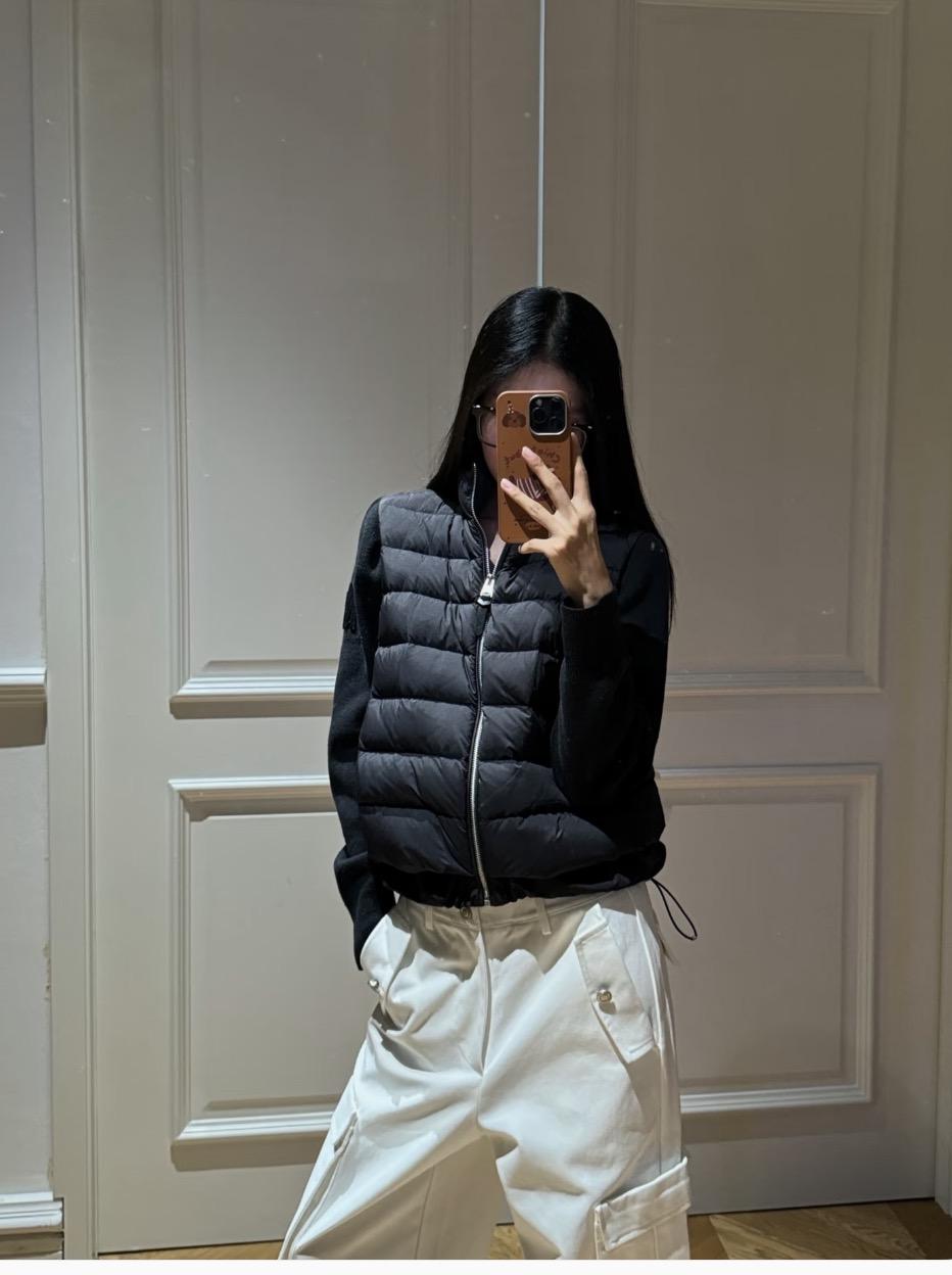 MONCLER 24FW 羊毛針織拼接白鵝絨立領羽絨外套｜黑色｜S／M／L