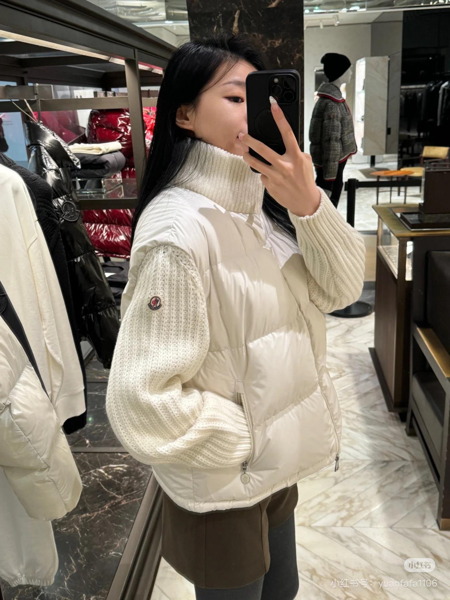 MONCLER 24FW 白色 Cardigan Tricot 羊毛針織拼接白鵝絨外套｜0／1／2／3