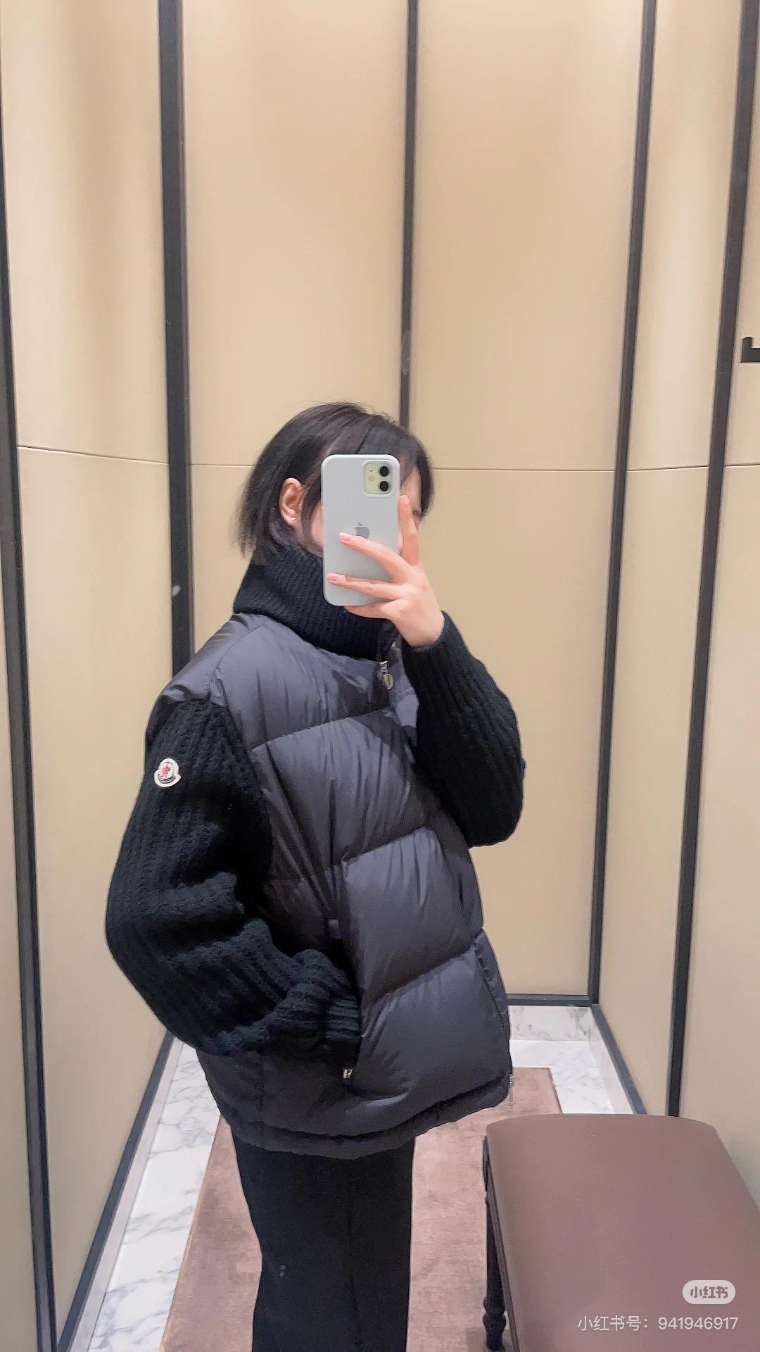 MONCLER 24FW 黑色 Cardigan Tricot 羊毛針織拼接白鵝絨外套｜0／1／2／3