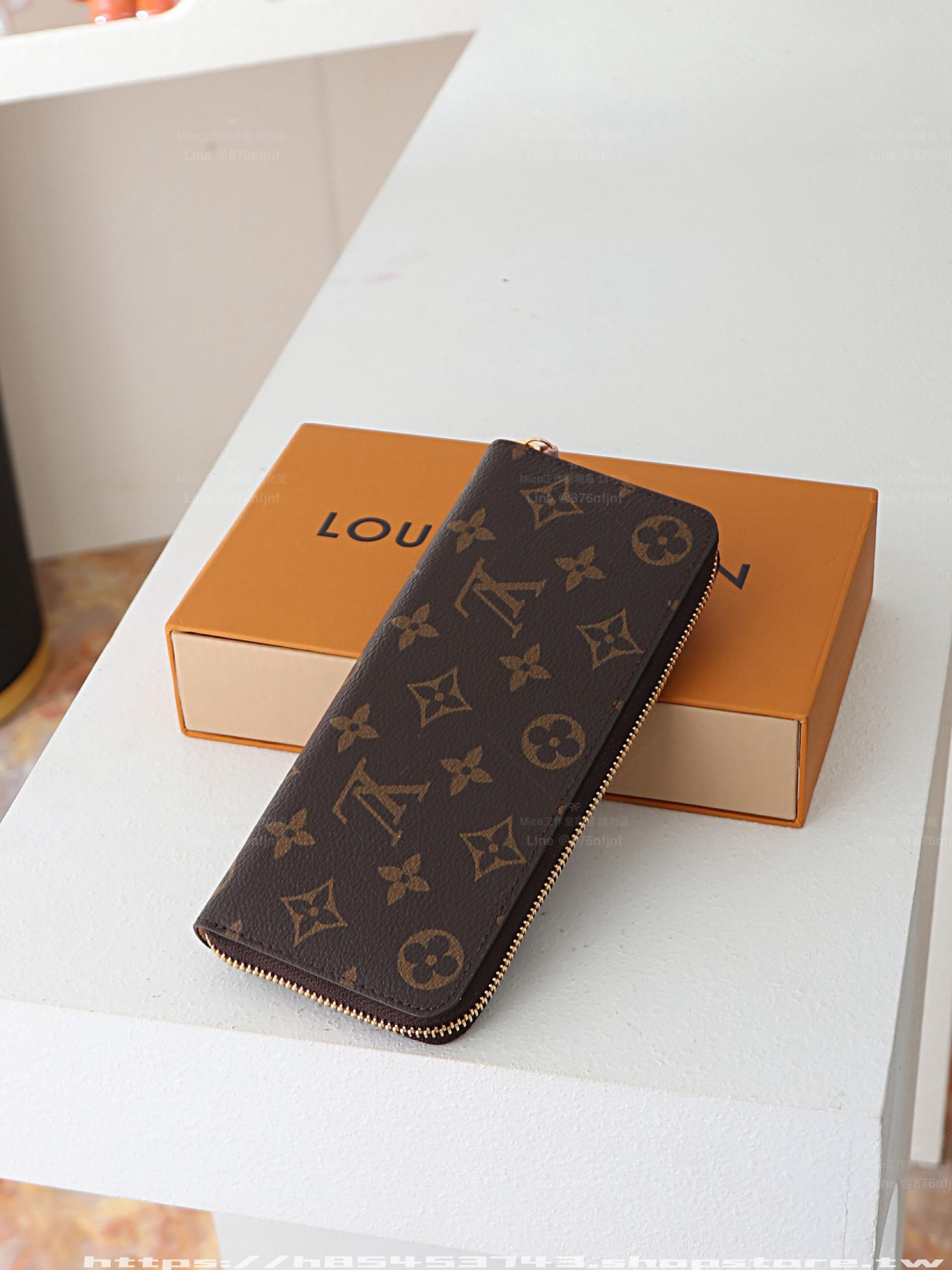 M61298 粉色｜Monogram帆布｜Clemence拉鍊長夾｜19.5cm
