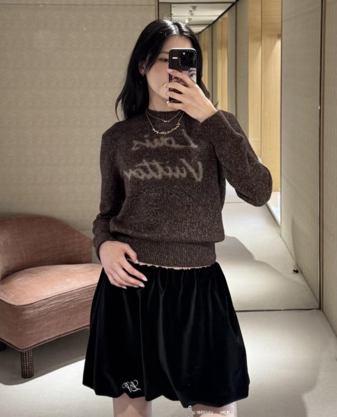 LOUIS VUITTON 手寫字母美拉德棕羊絨混紡毛衣｜S／M／L