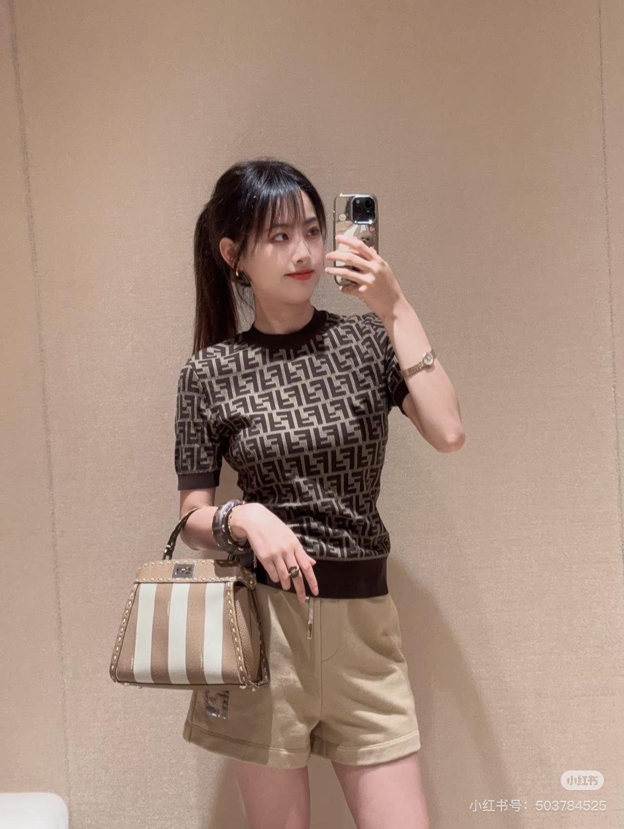 FENDI FF滿版提花短袖針織上衣｜S／M／L／XL