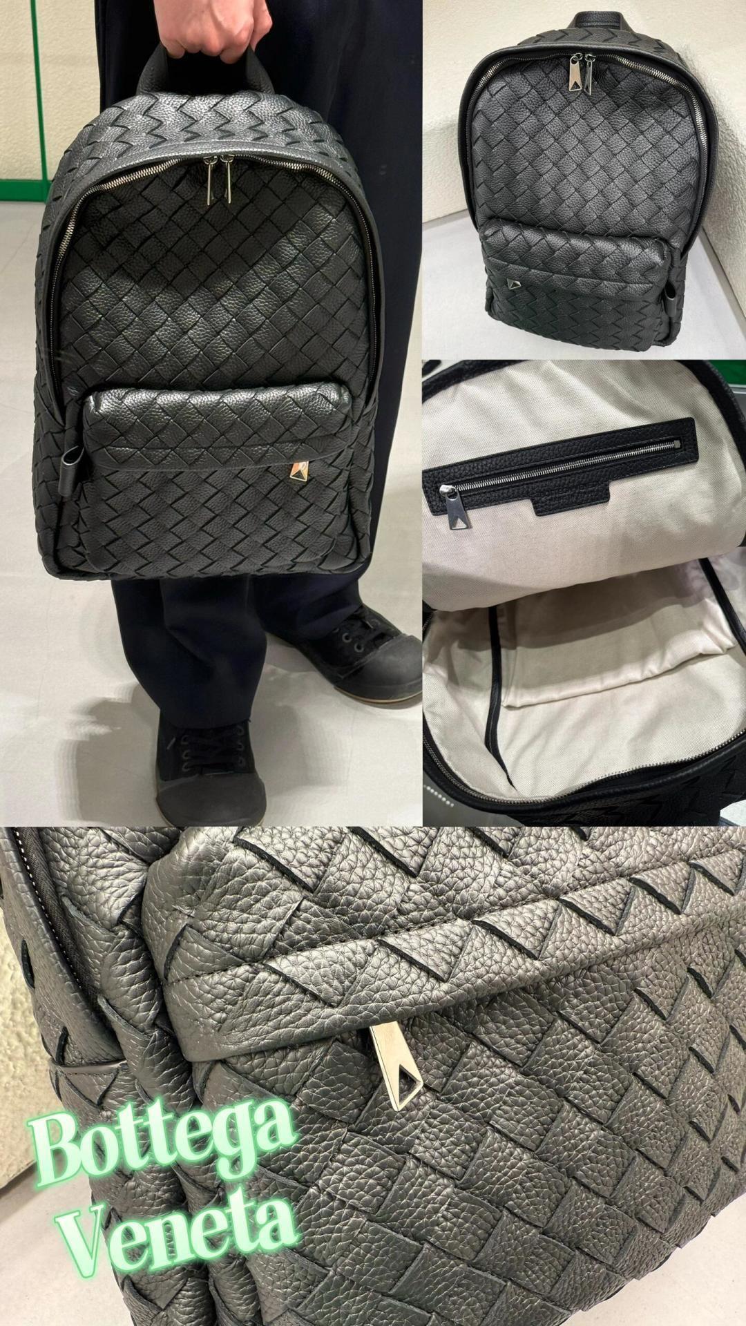 黑色｜粒面皮革×Intrecciato編織｜Backpack雙肩後背包｜46cm