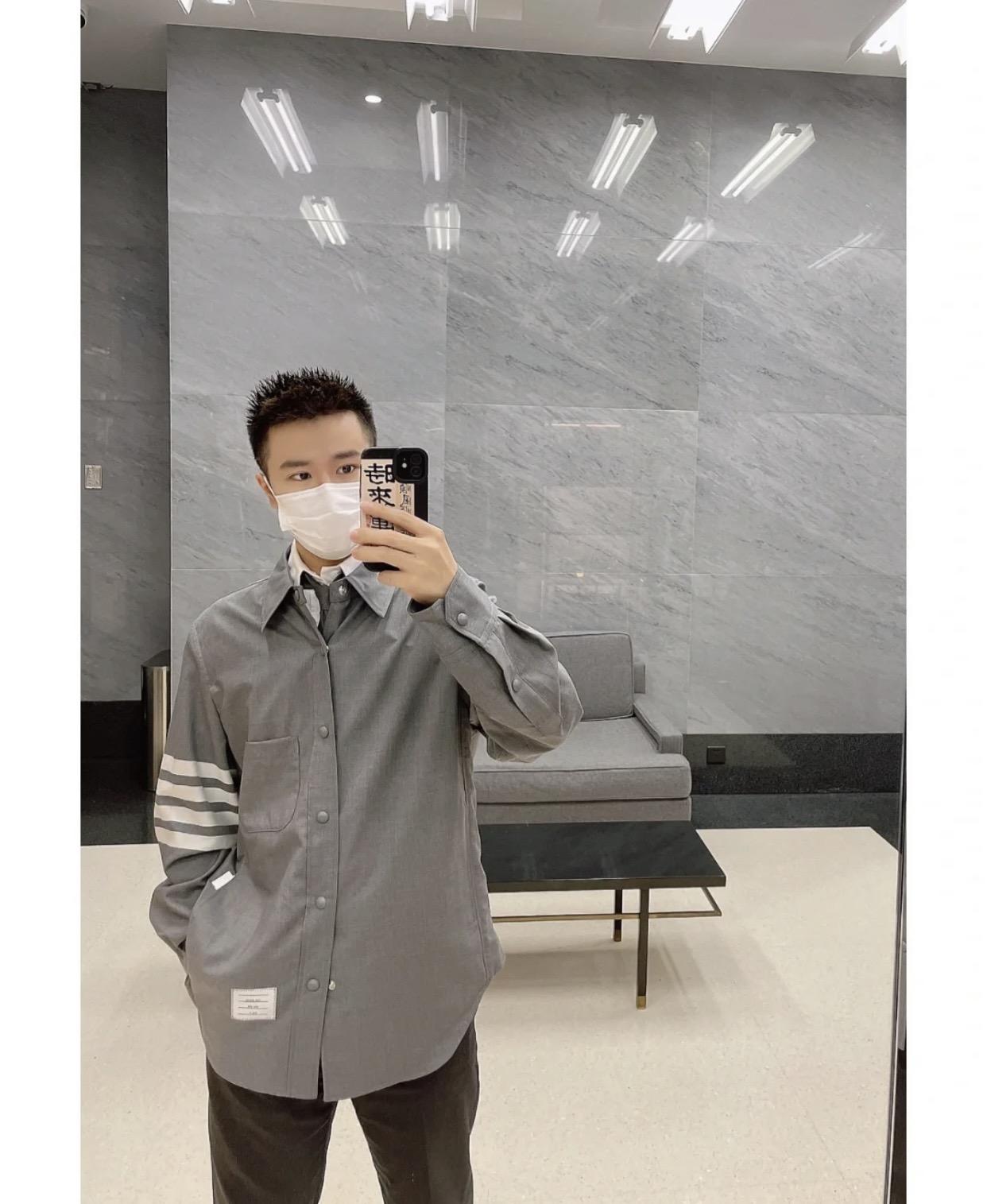 THOM BROWNE 灰色 經典 4-Bar 羊毛襯衫外套｜0／1／2／3