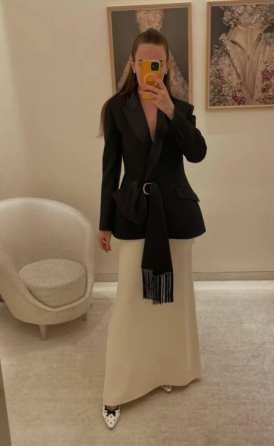 DIOR 26S 立體緞帶流蘇收腰絲毛西裝外套｜36／38／40／42