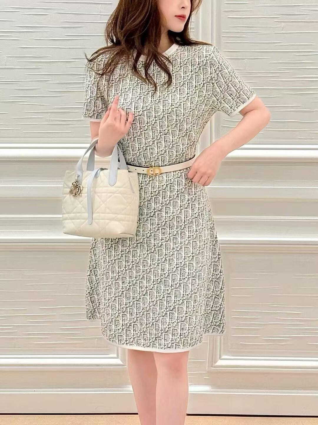 DIOR 撞色漸變 Oblique 提花彈力針織連身裙｜36／38／40