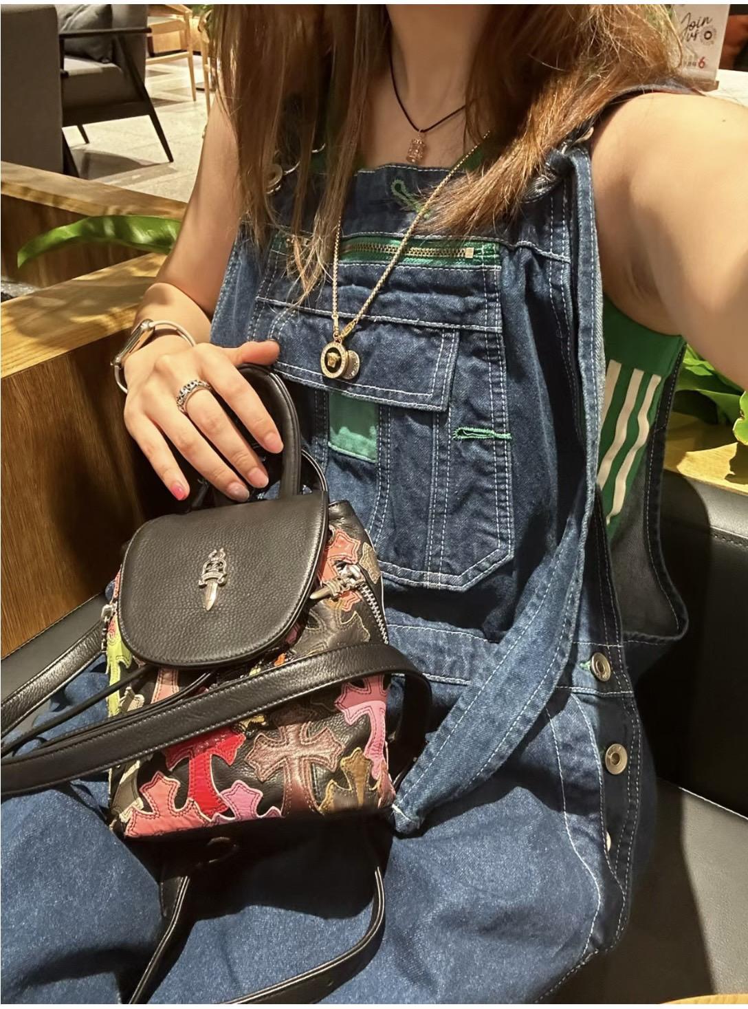彩色皮革十字架×925純銀配件｜Chrome Hearts Mini寶劍雙肩後背包