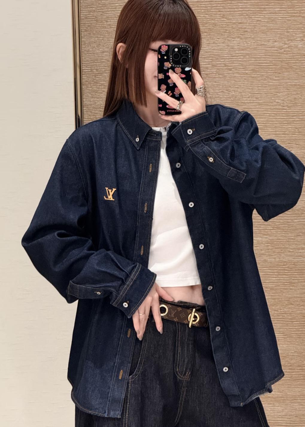 LV 經典深藍洗水牛仔長袖襯衫｜中性款｜S／M／L／XL