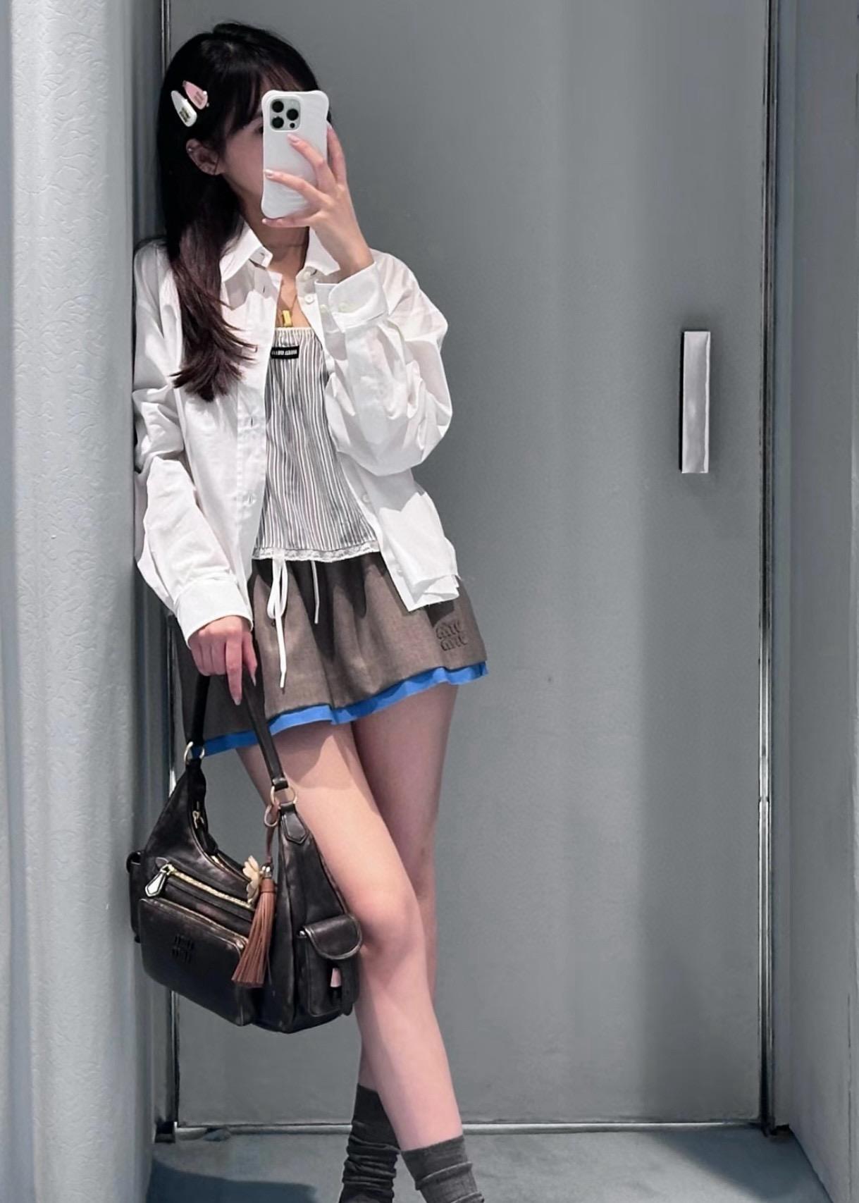 Miu Miu 府綢質感可拆式領口長袖襯衫｜白色｜38／40／42