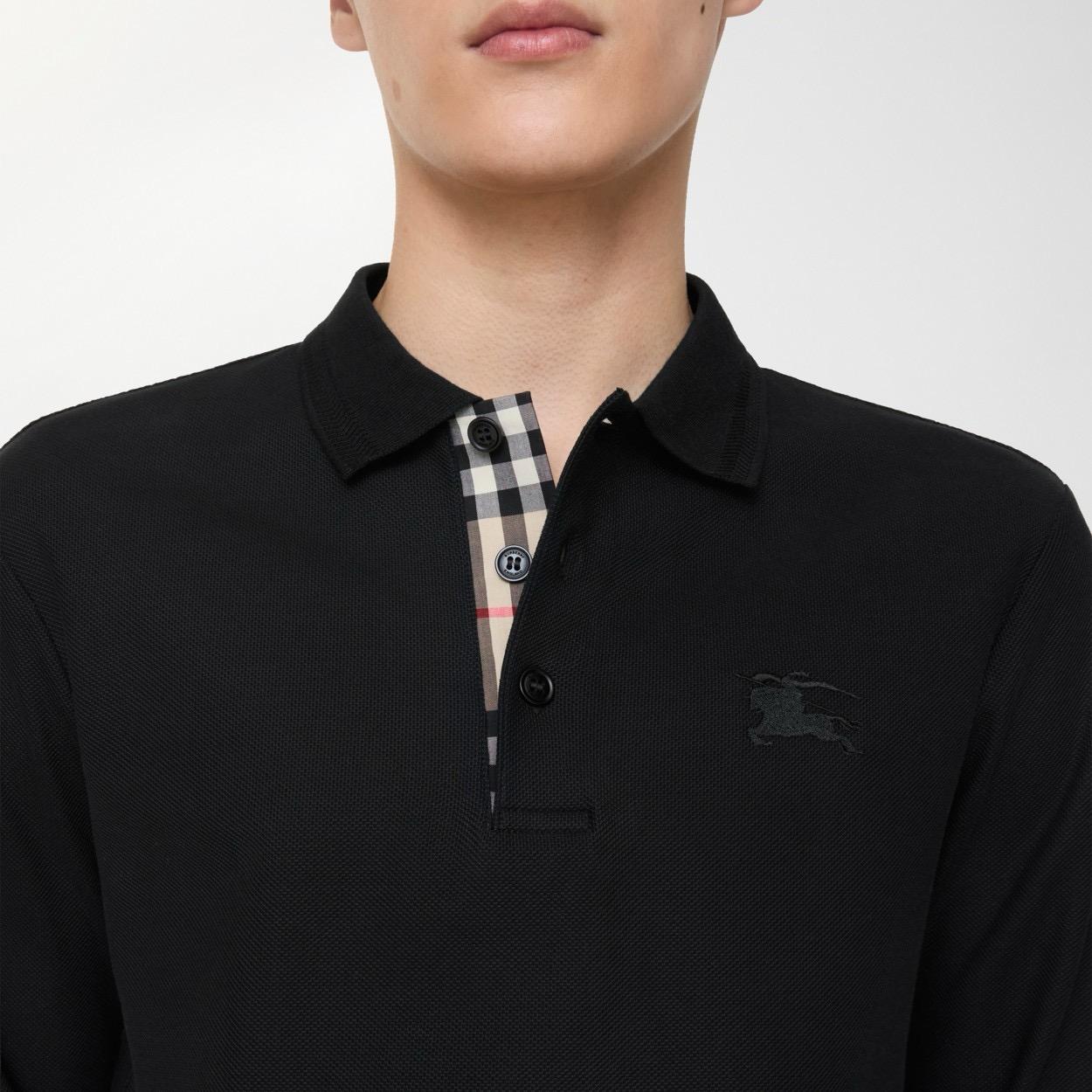 Burberry 黑色｜戰馬騎士刺繡珠地棉長袖 Polo 衫｜S／M／L／XL／XXL