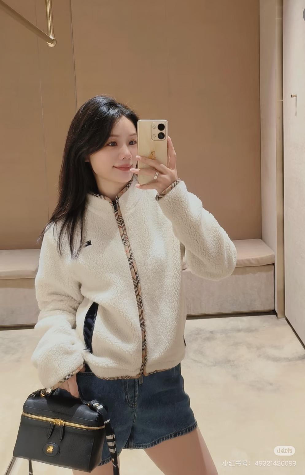 Burberry 羊毛羊絨混紡格紋包邊立領抓絨外套｜S／M／L／XL