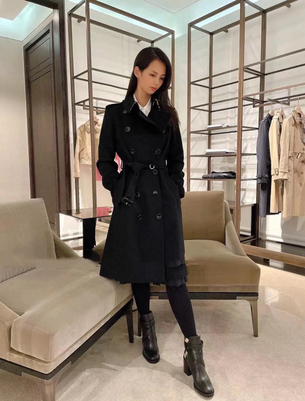 Burberry 黑色｜Kensington 肯辛頓雙排扣山羊絨長版大衣｜4／6／8／10